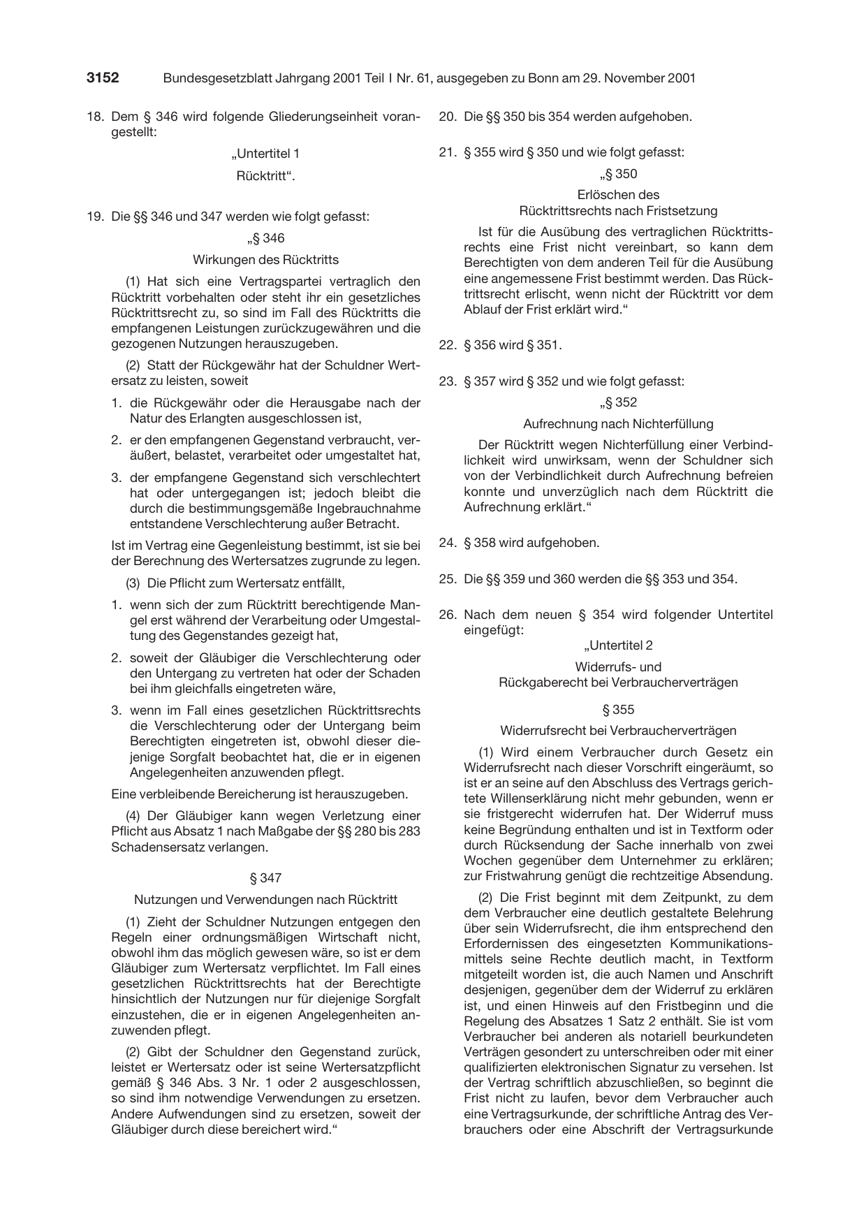 BGBl. 2001, Seite 3152 — Originalseite als Abbildung