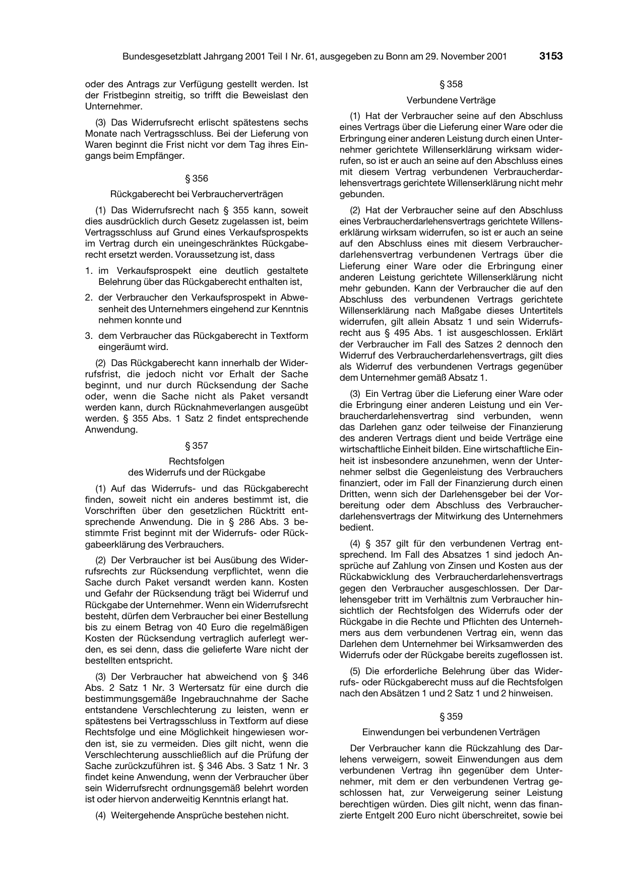 BGBl. 2001, Seite 3153 — Originalseite als Abbildung