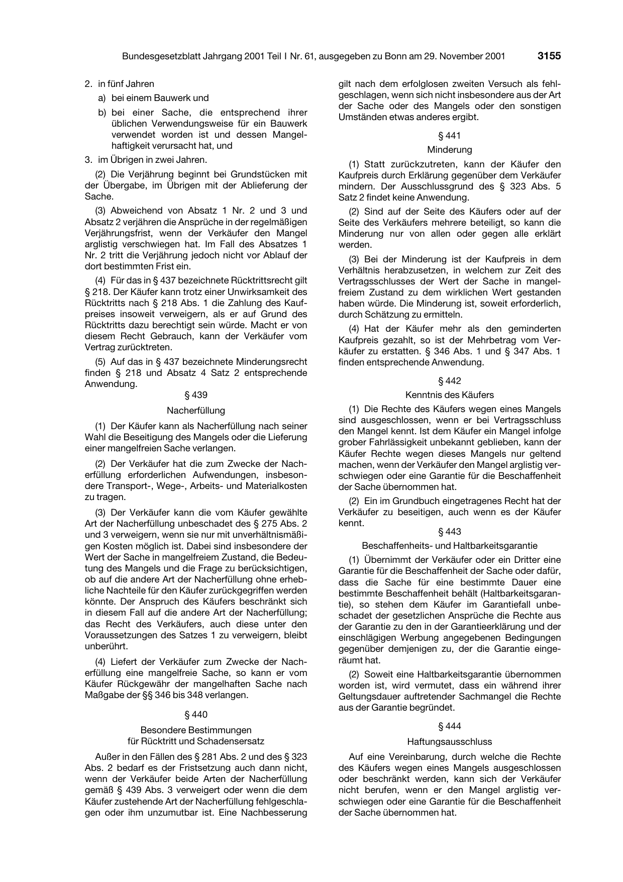 BGBl. 2001, Seite 3155 — Originalseite als Abbildung