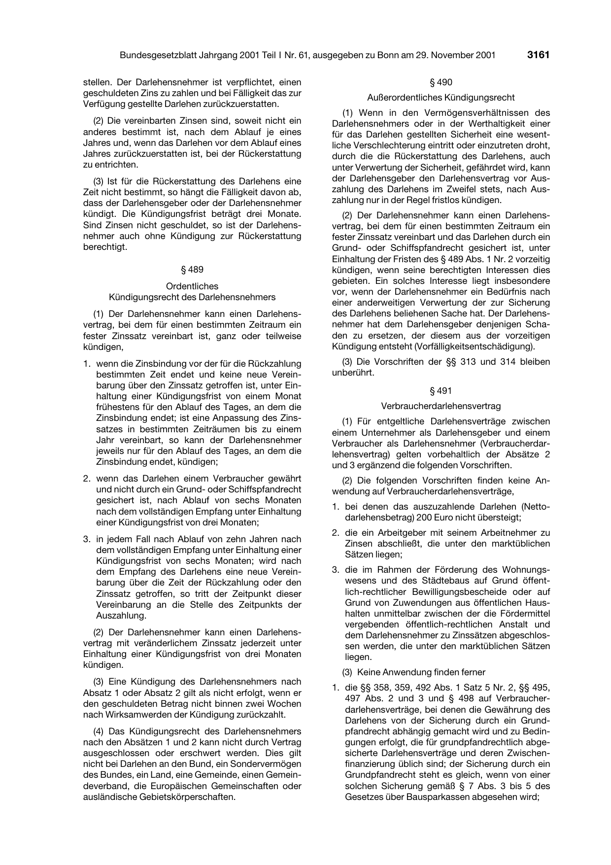 BGBl. 2001, Seite 3161 — Originalseite als Abbildung