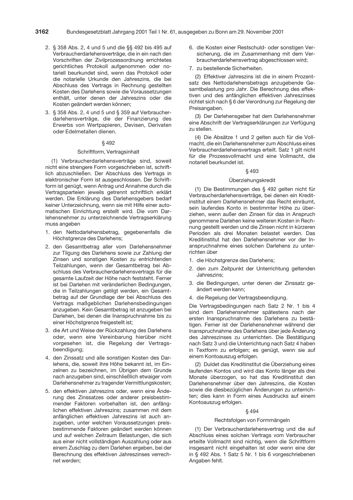 BGBl. 2001, Seite 3162 — Originalseite als Abbildung