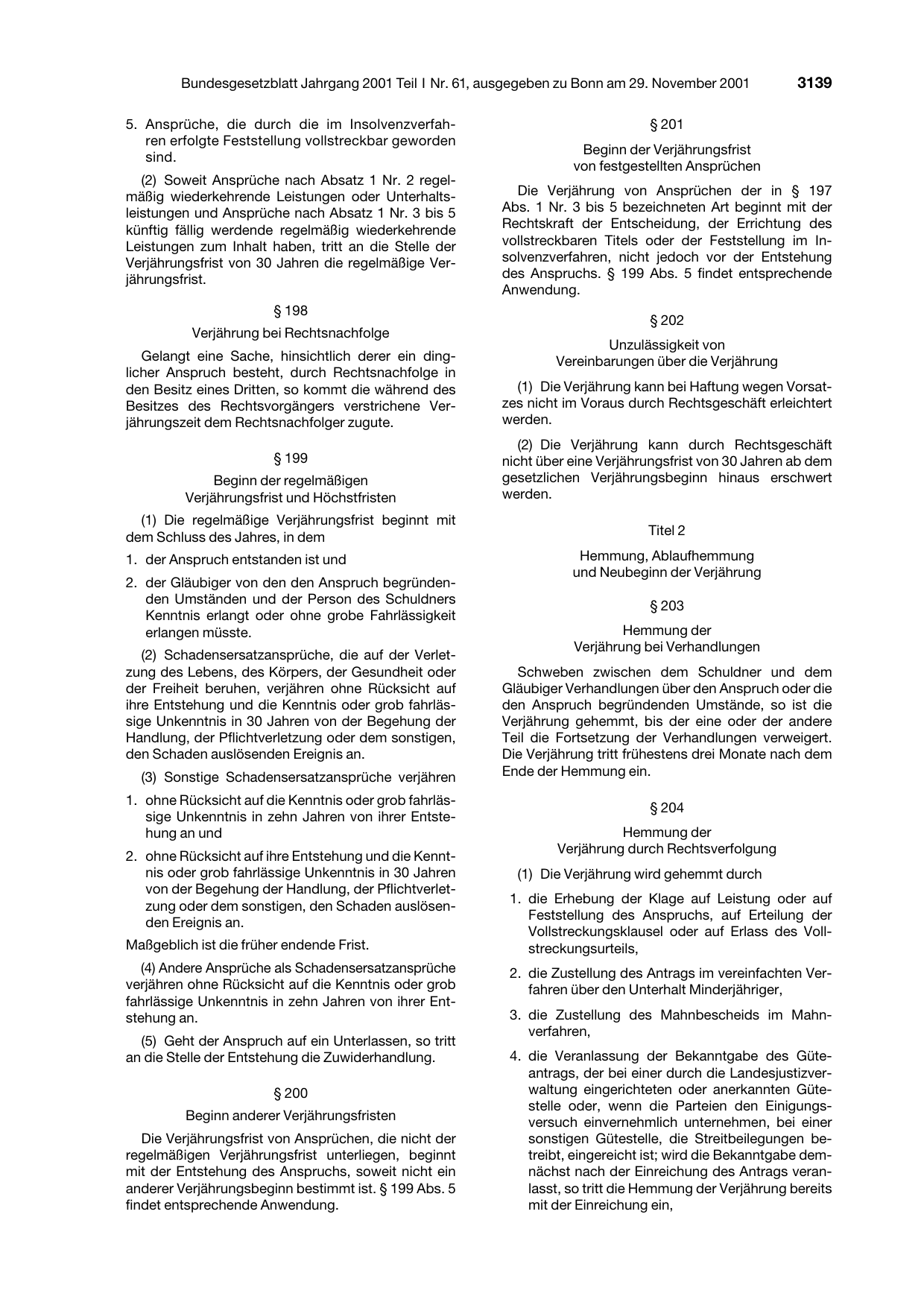 BGBl. 2001, Seite 3139 — Originalseite als Abbildung