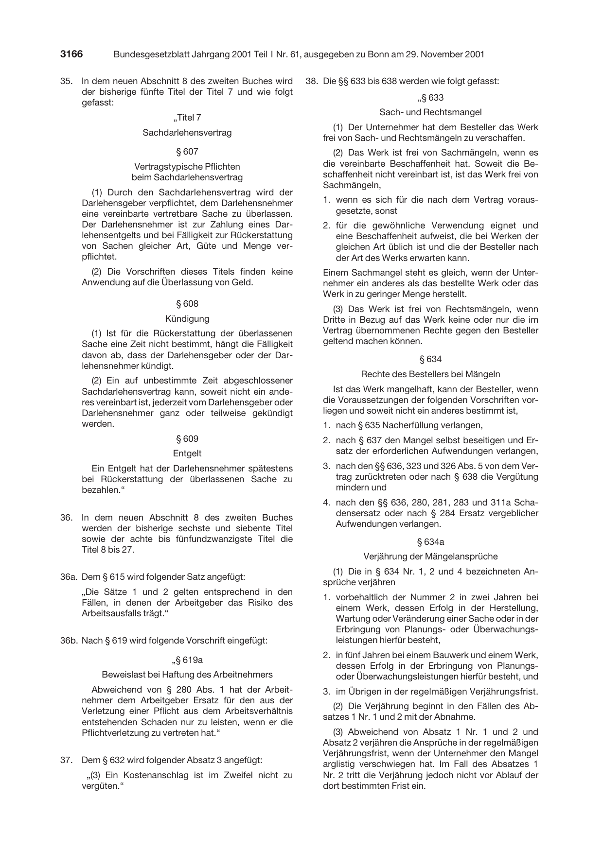 BGBl. 2001, Seite 3166 — Originalseite als Abbildung