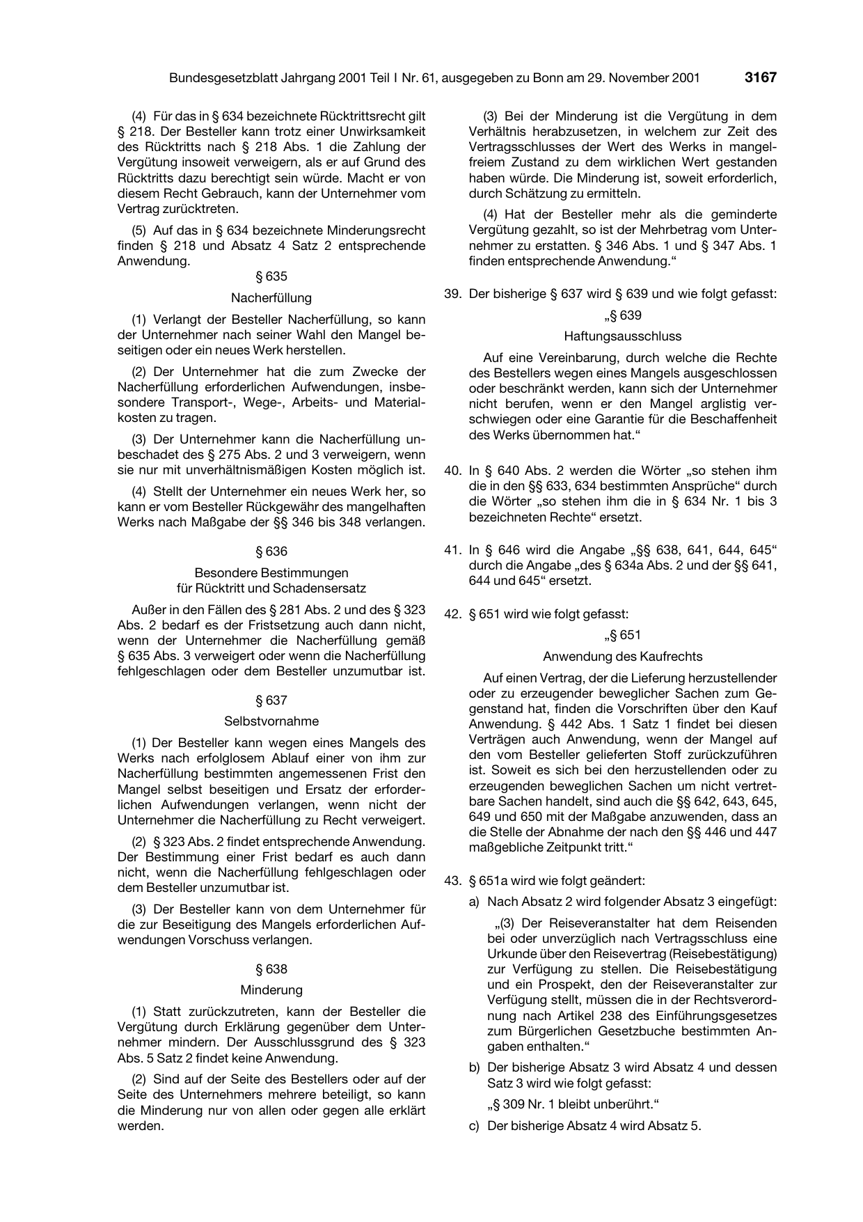 BGBl. 2001, Seite 3167 — Originalseite als Abbildung