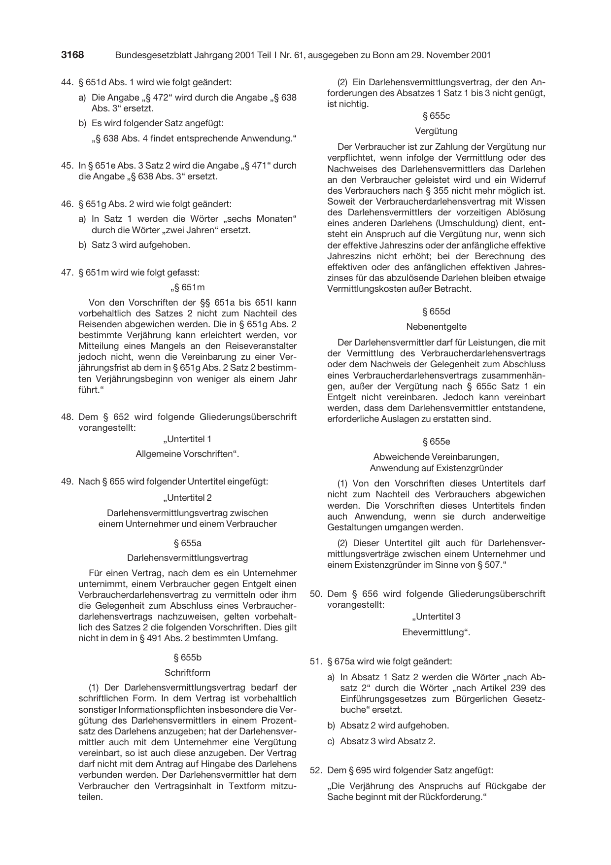 BGBl. 2001, Seite 3168 — Originalseite als Abbildung