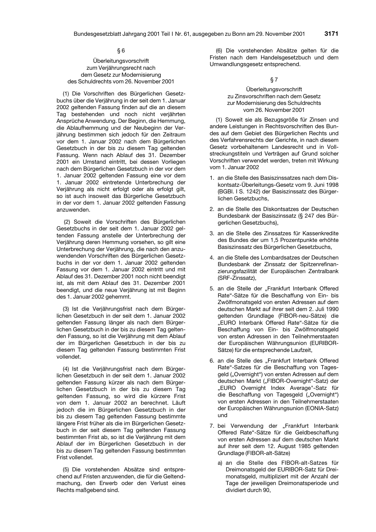 BGBl. 2001, Seite 3171 — Originalseite als Abbildung