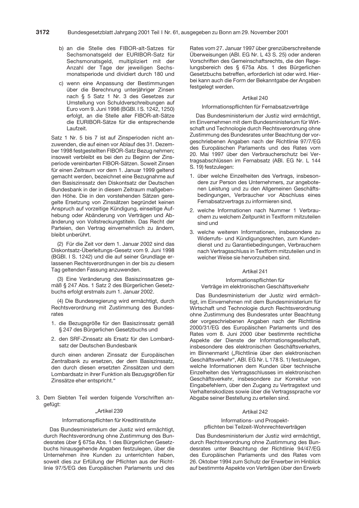 BGBl. 2001, Seite 3172 — Originalseite als Abbildung