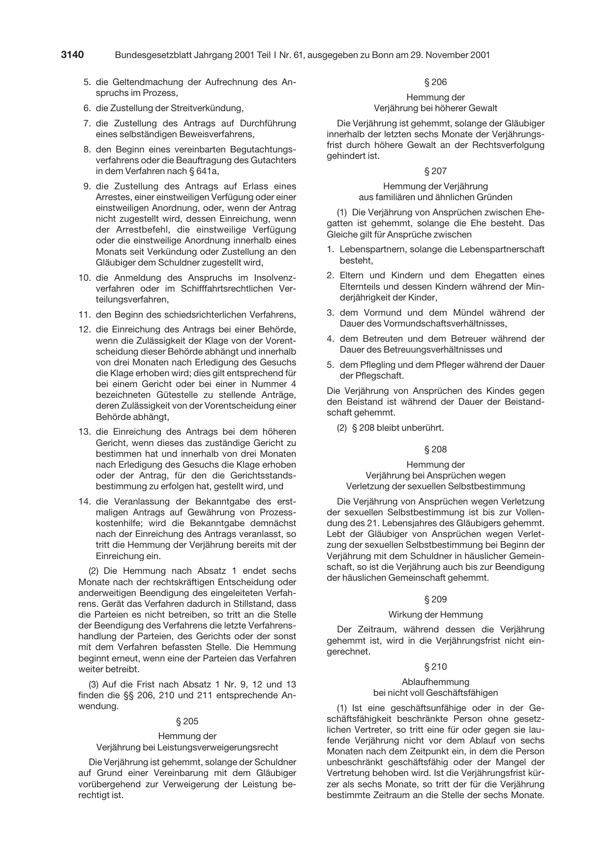 BGBl. 2001, Seite 3140 — Originalseite als Abbildung