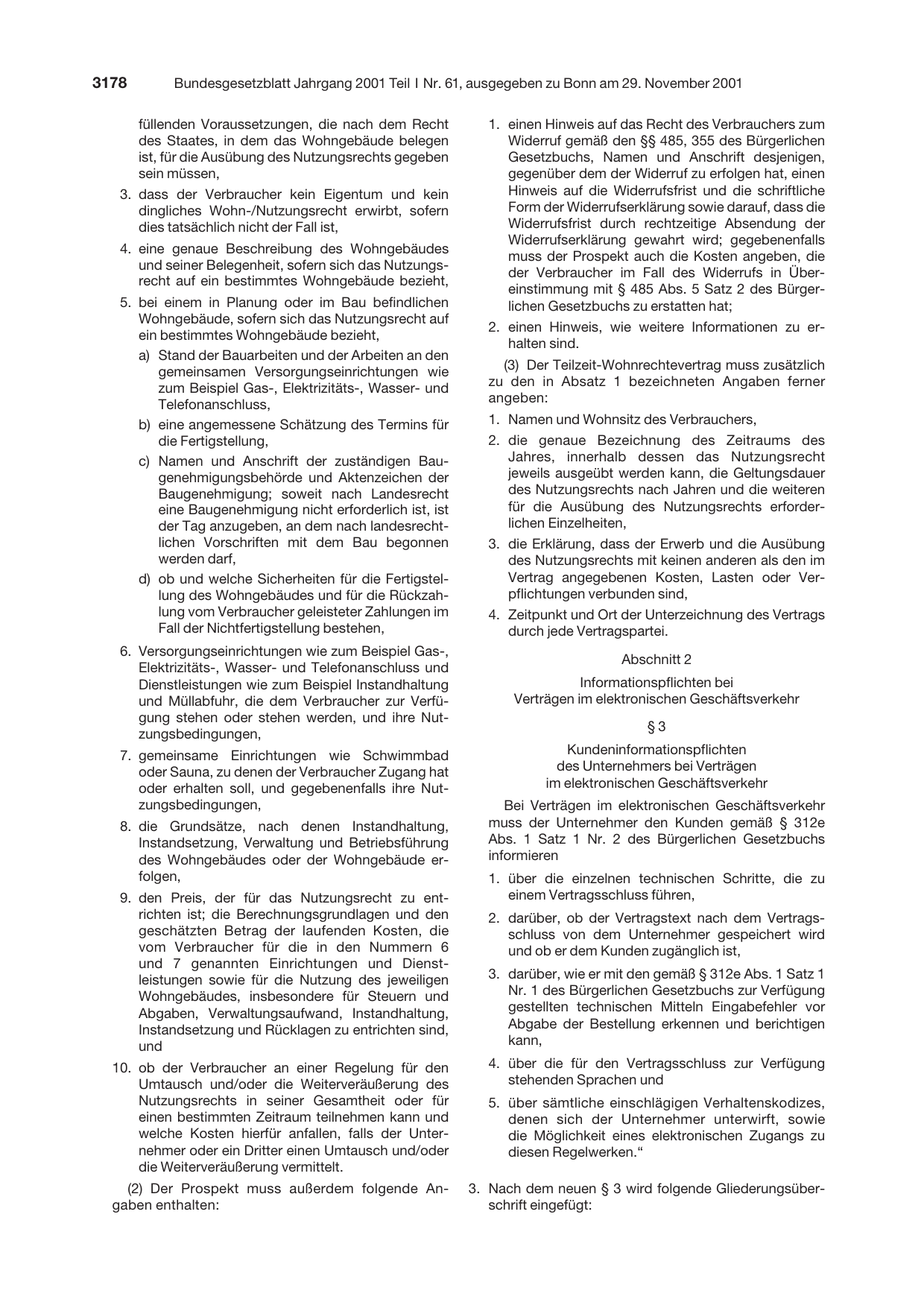 BGBl. 2001, Seite 3178 — Originalseite als Abbildung