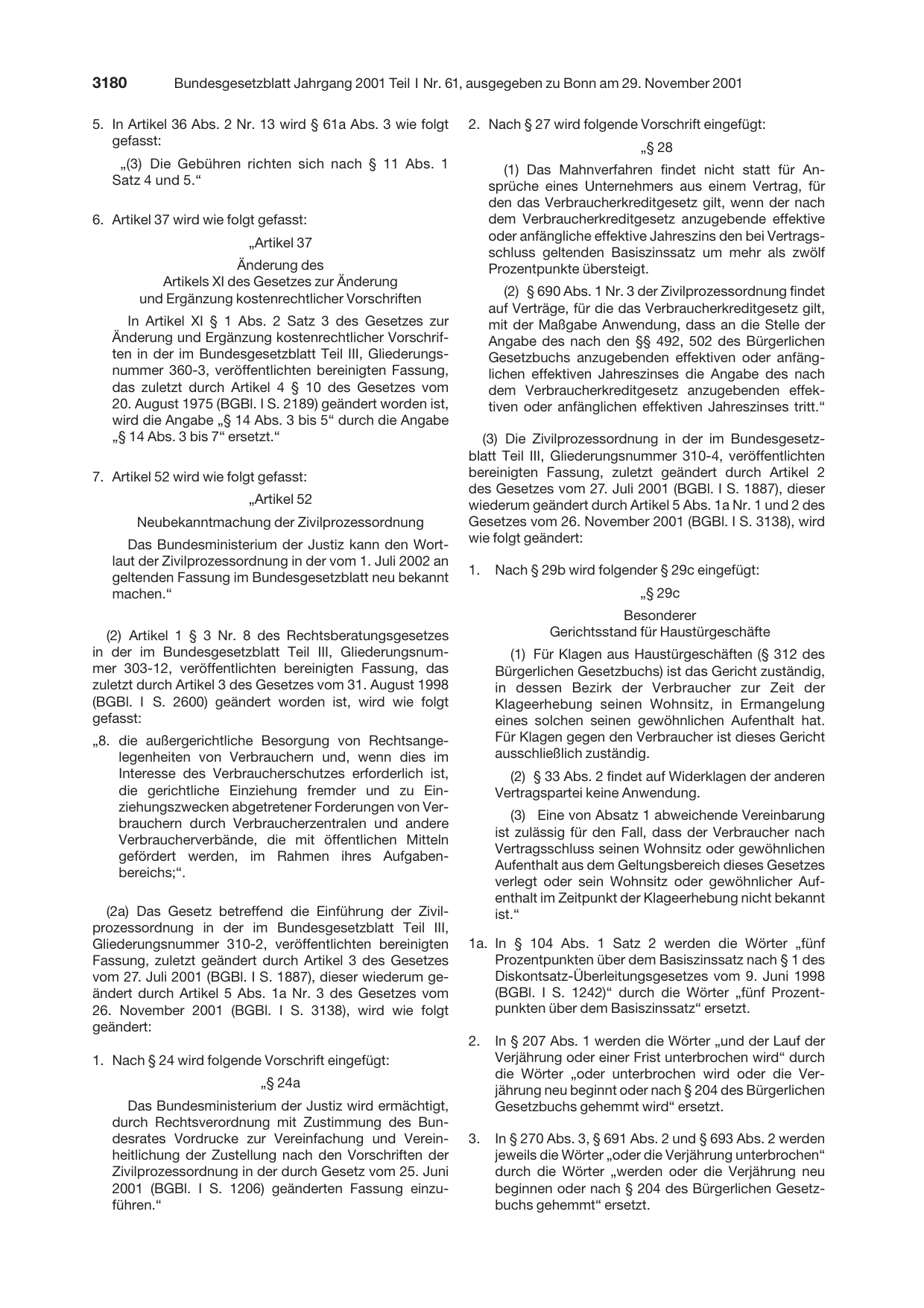 BGBl. 2001, Seite 3180 — Originalseite als Abbildung