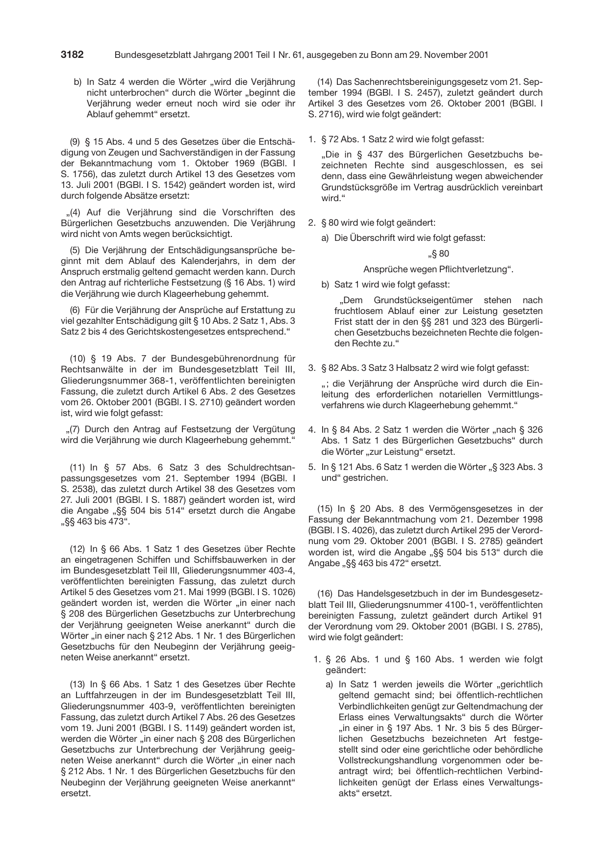 BGBl. 2001, Seite 3182 — Originalseite als Abbildung