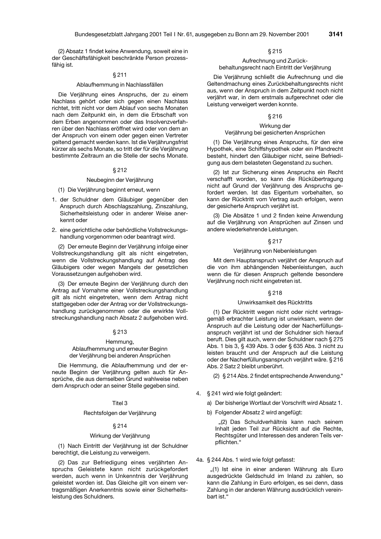 BGBl. 2001, Seite 3141 — Originalseite als Abbildung