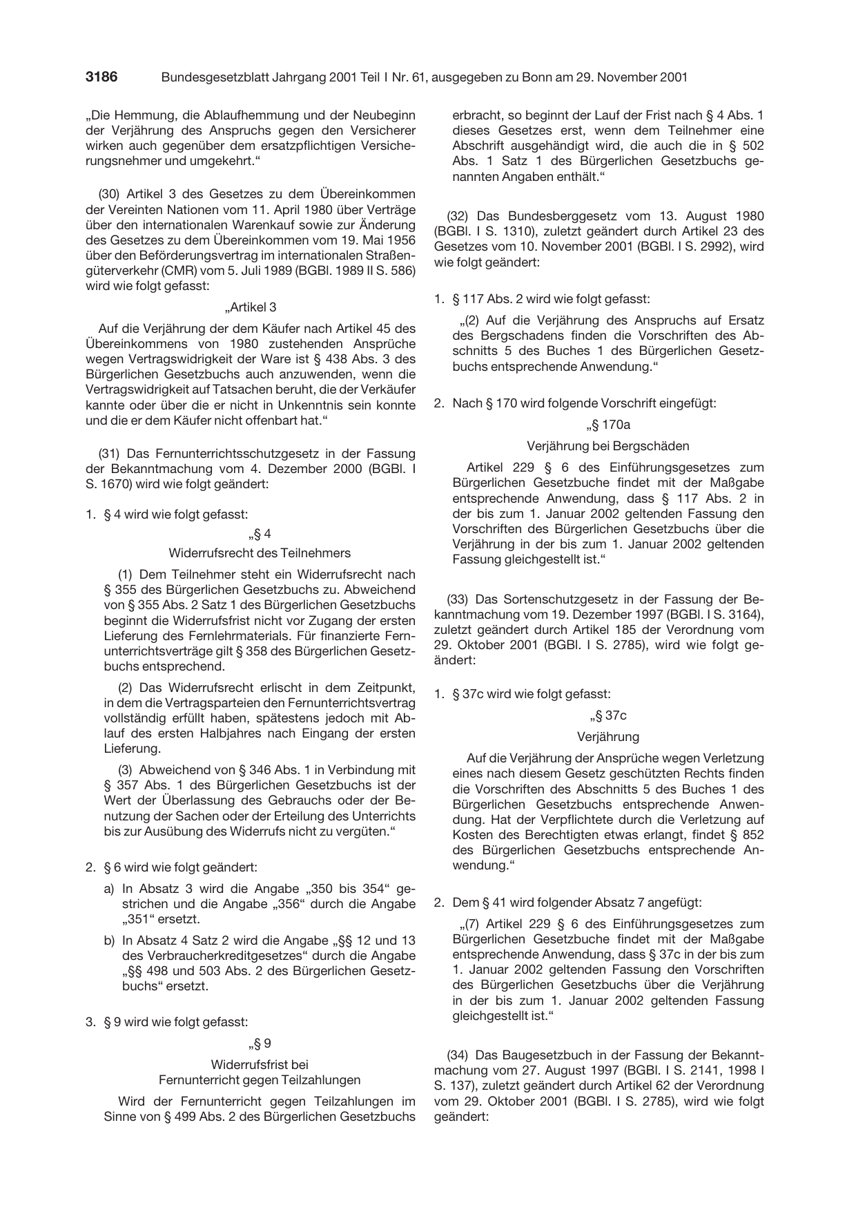 BGBl. 2001, Seite 3186 — Originalseite als Abbildung