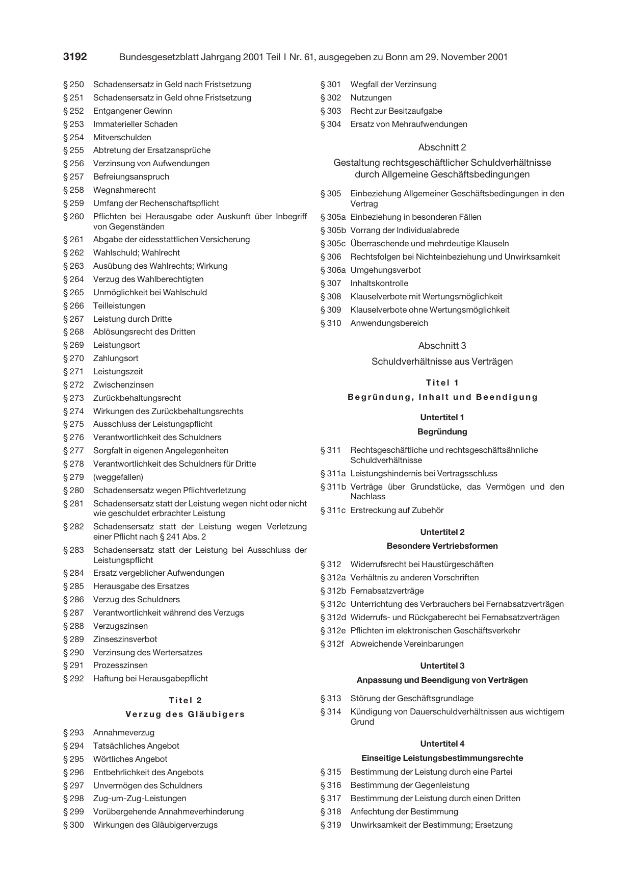 BGBl. 2001, Seite 3192 — Originalseite als Abbildung