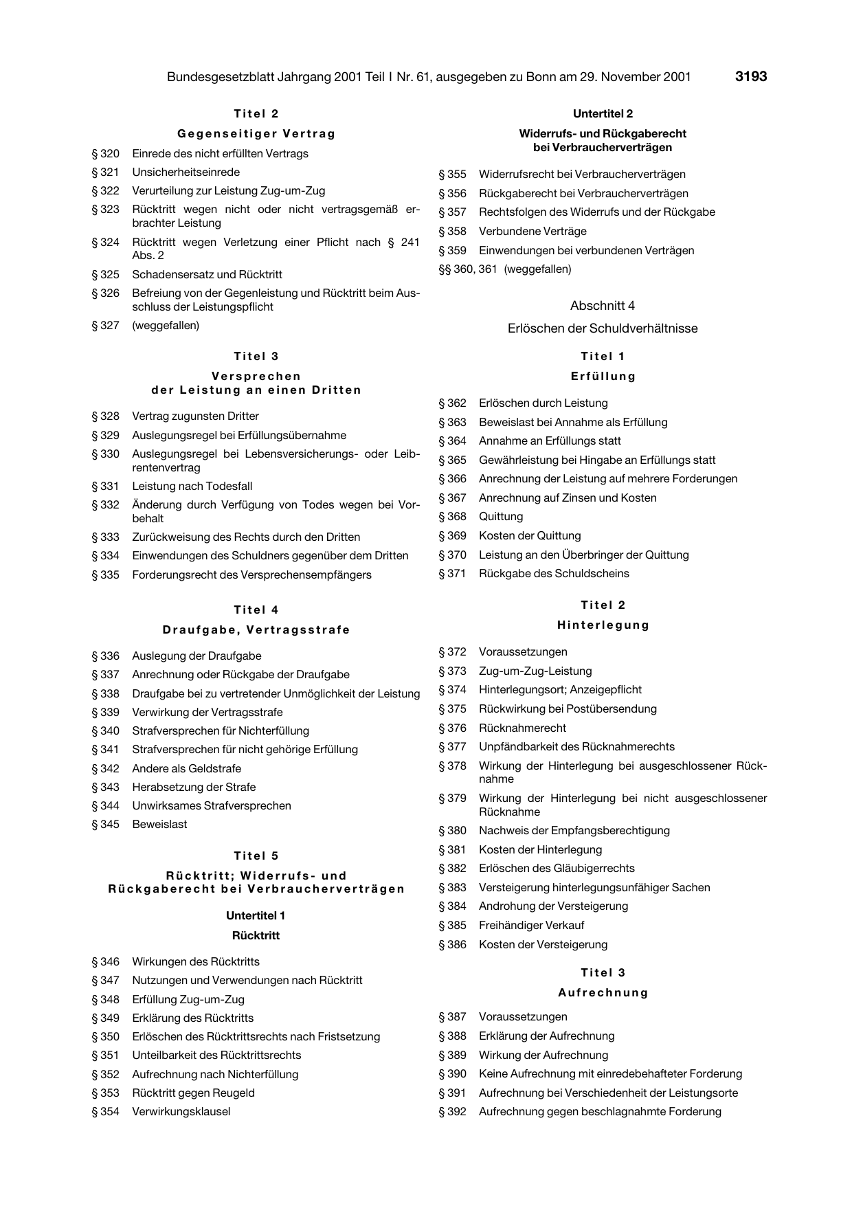 BGBl. 2001, Seite 3193 — Originalseite als Abbildung