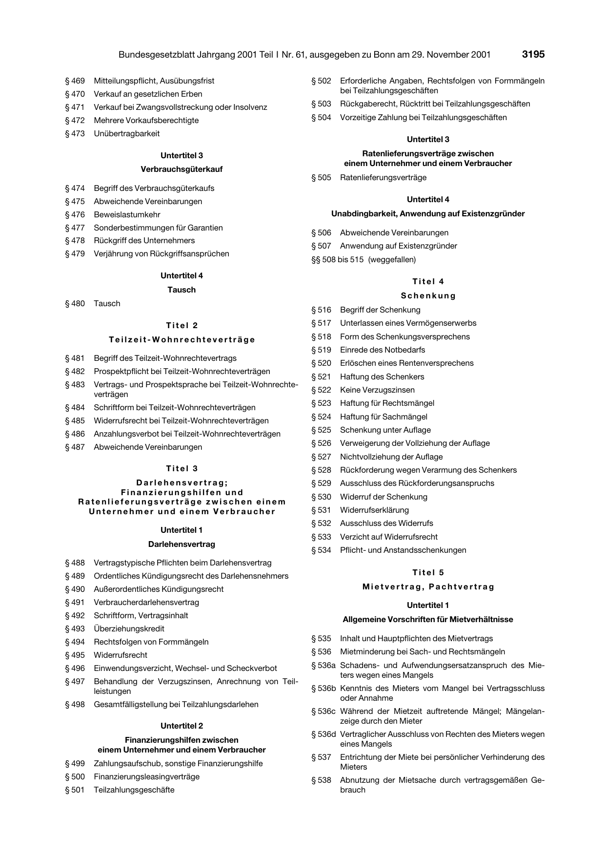 BGBl. 2001, Seite 3195 — Originalseite als Abbildung