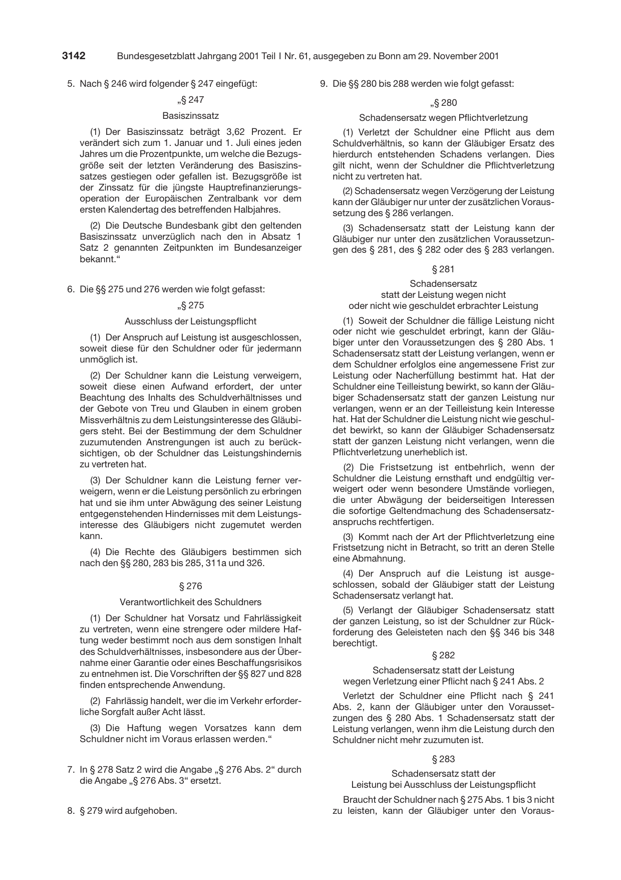 BGBl. 2001, Seite 3142 — Originalseite als Abbildung
