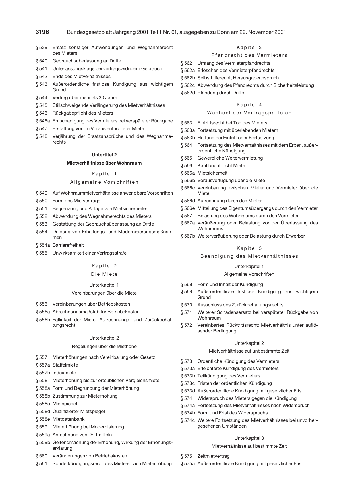 BGBl. 2001, Seite 3196 — Originalseite als Abbildung