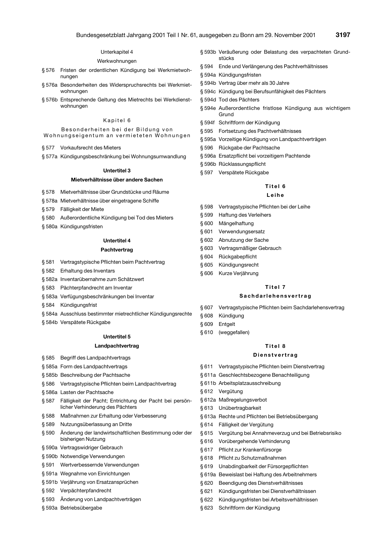 BGBl. 2001, Seite 3197 — Originalseite als Abbildung