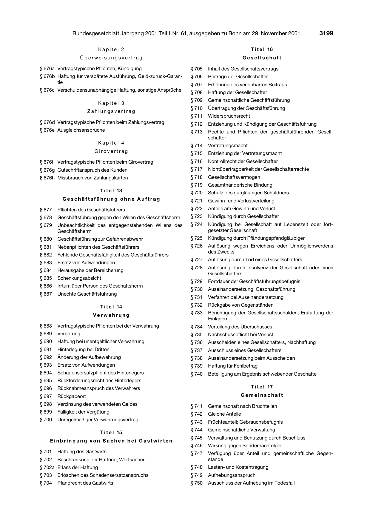 BGBl. 2001, Seite 3199 — Originalseite als Abbildung