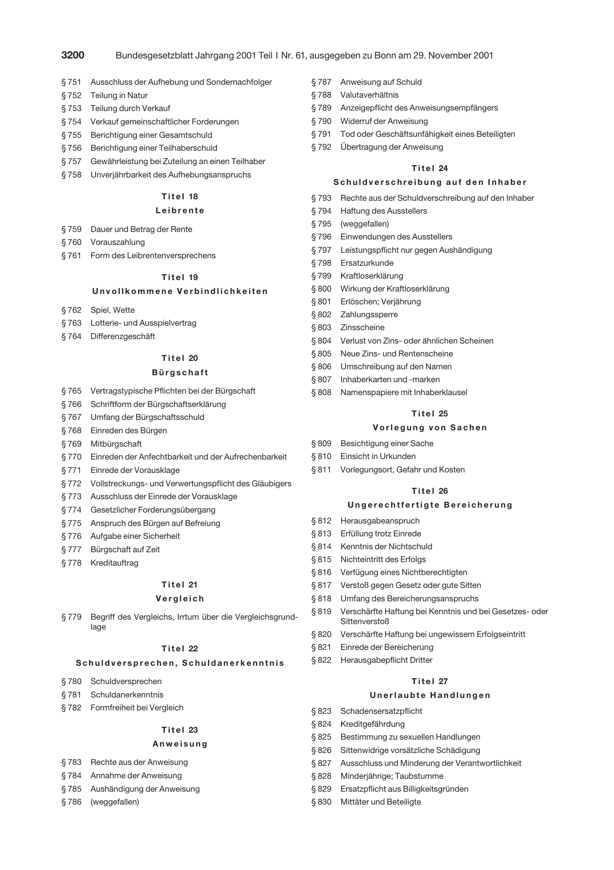 BGBl. 2001, Seite 3200 — Originalseite als Abbildung