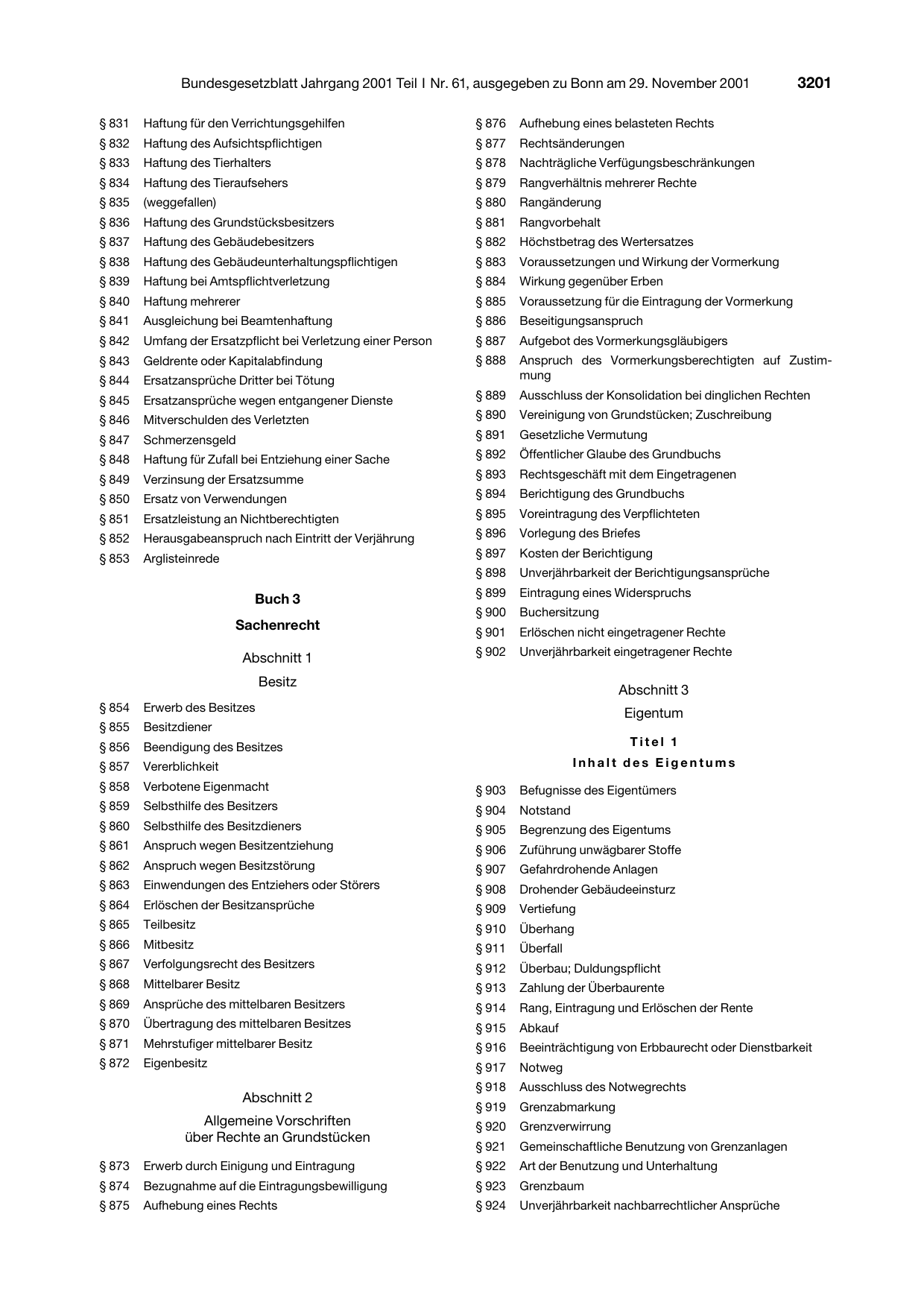 BGBl. 2001, Seite 3201 — Originalseite als Abbildung