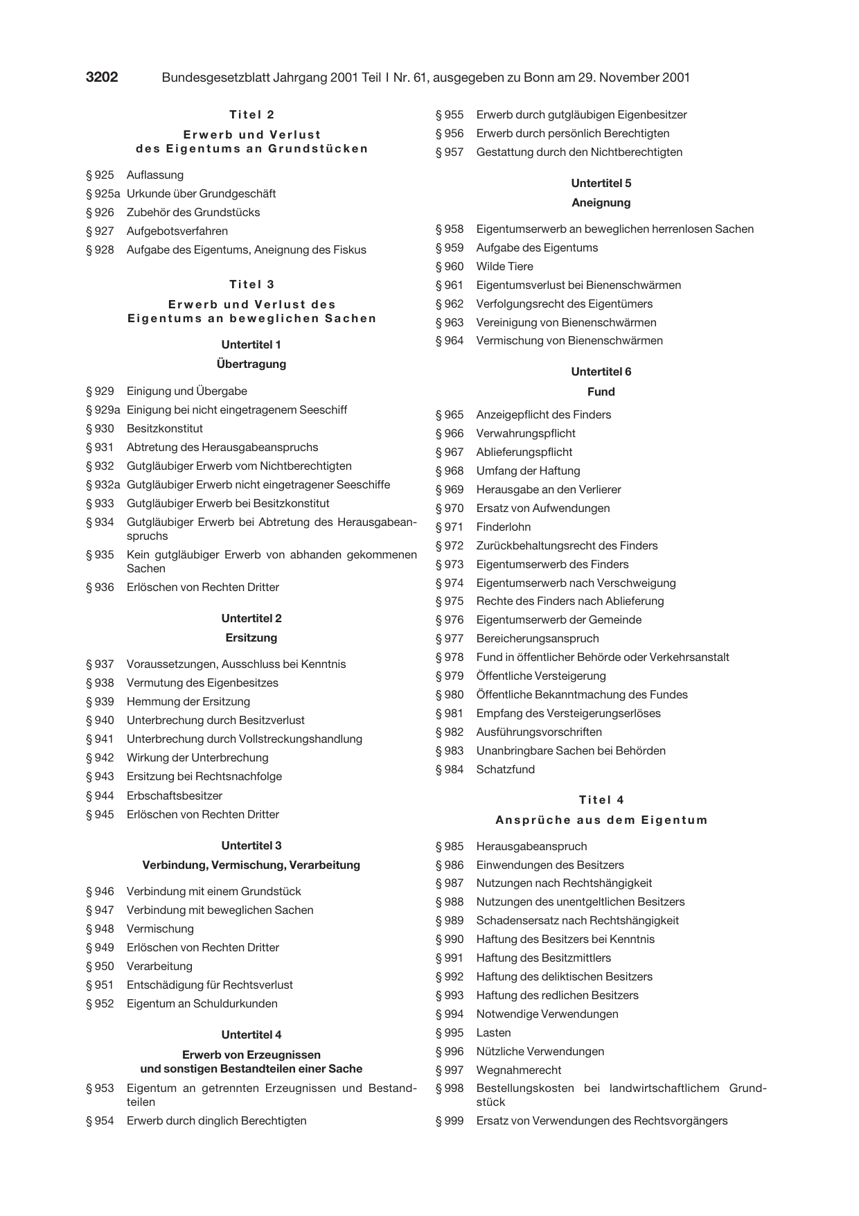 BGBl. 2001, Seite 3202 — Originalseite als Abbildung