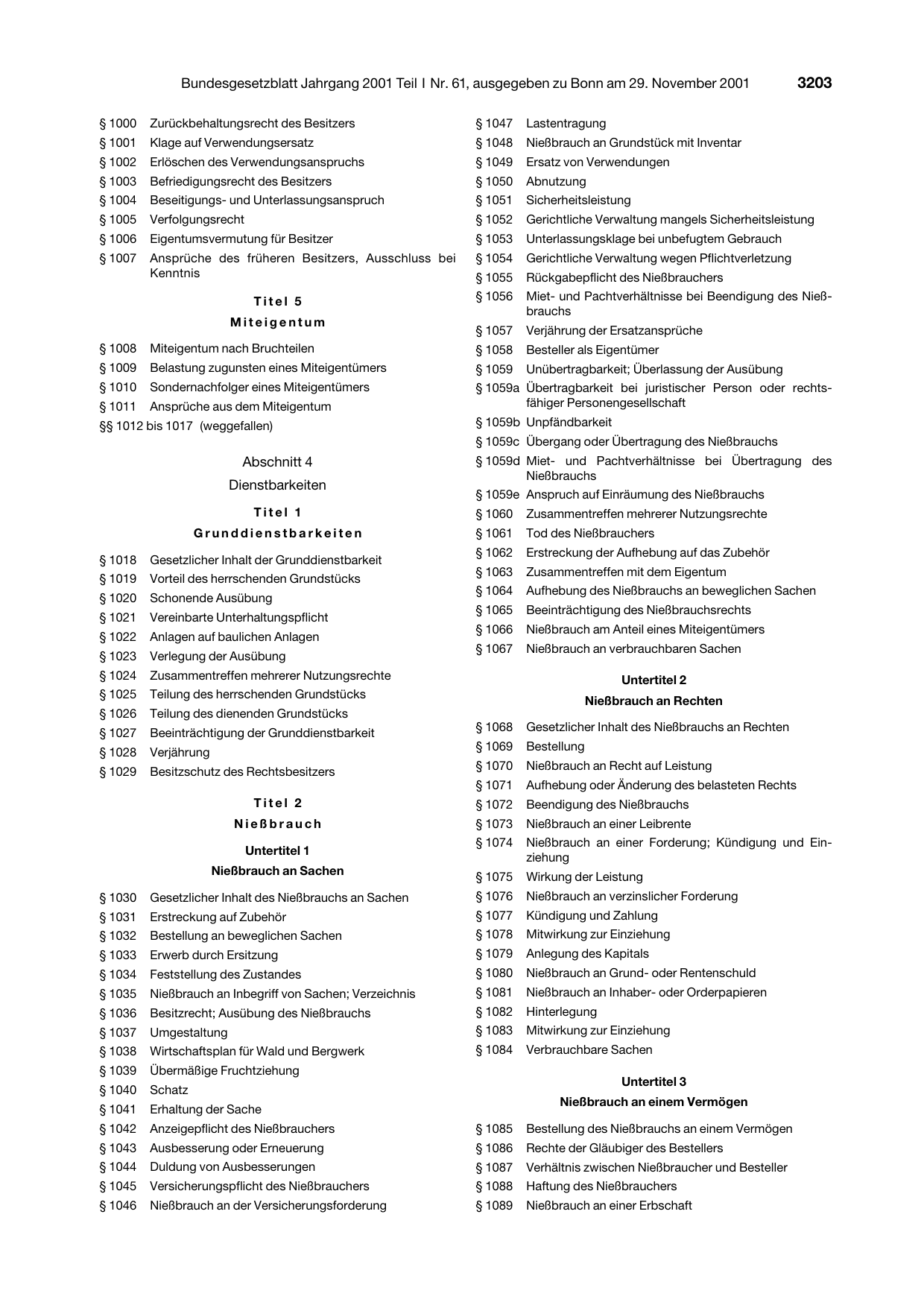 BGBl. 2001, Seite 3203 — Originalseite als Abbildung