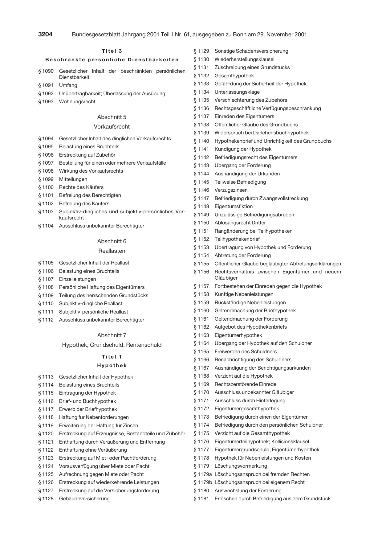 BGBl. 2001, Seite 3204 — Originalseite als Abbildung