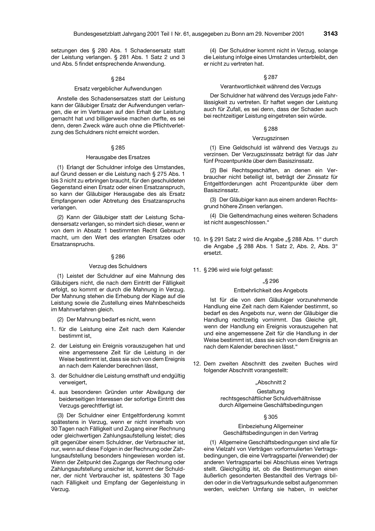 BGBl. 2001, Seite 3143 — Originalseite als Abbildung