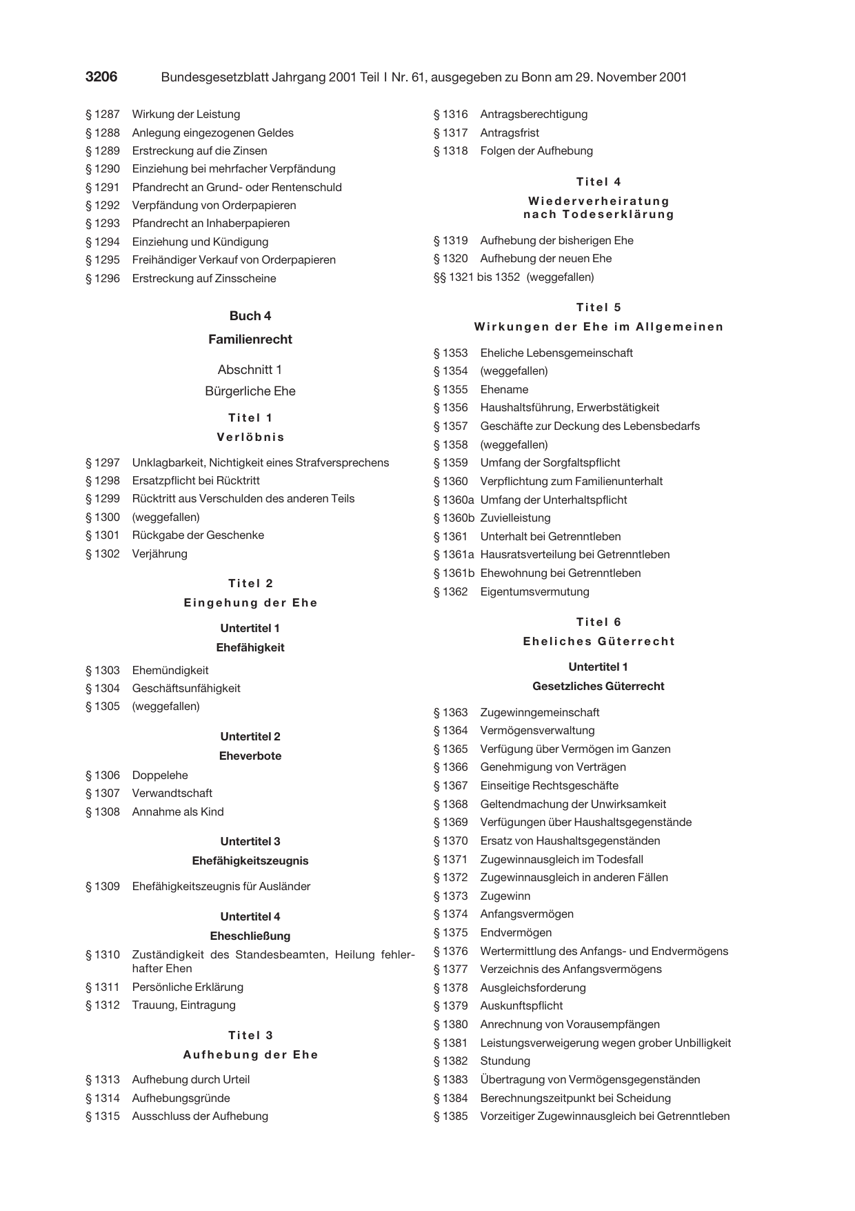 BGBl. 2001, Seite 3206 — Originalseite als Abbildung