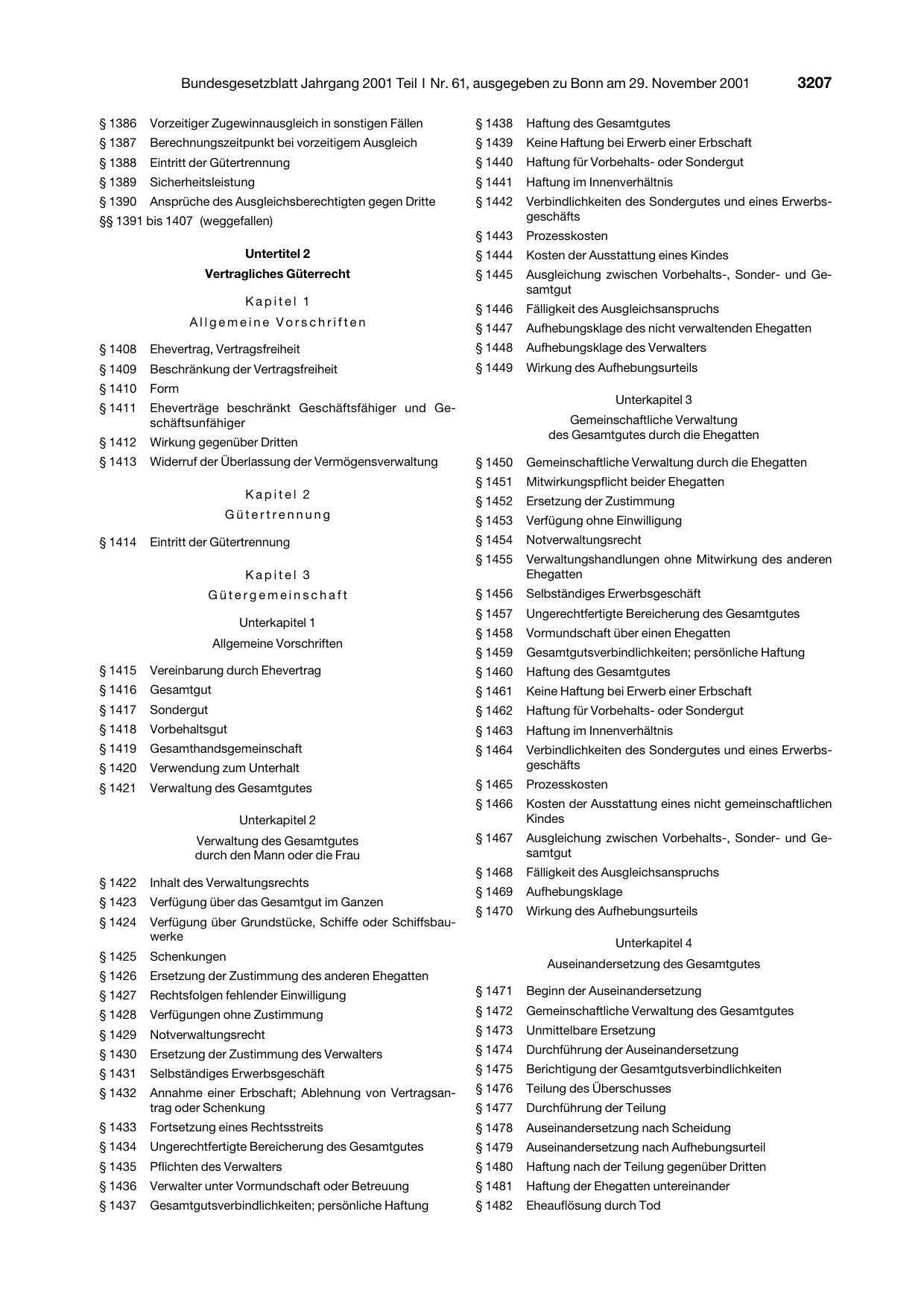 BGBl. 2001, Seite 3207 — Originalseite als Abbildung