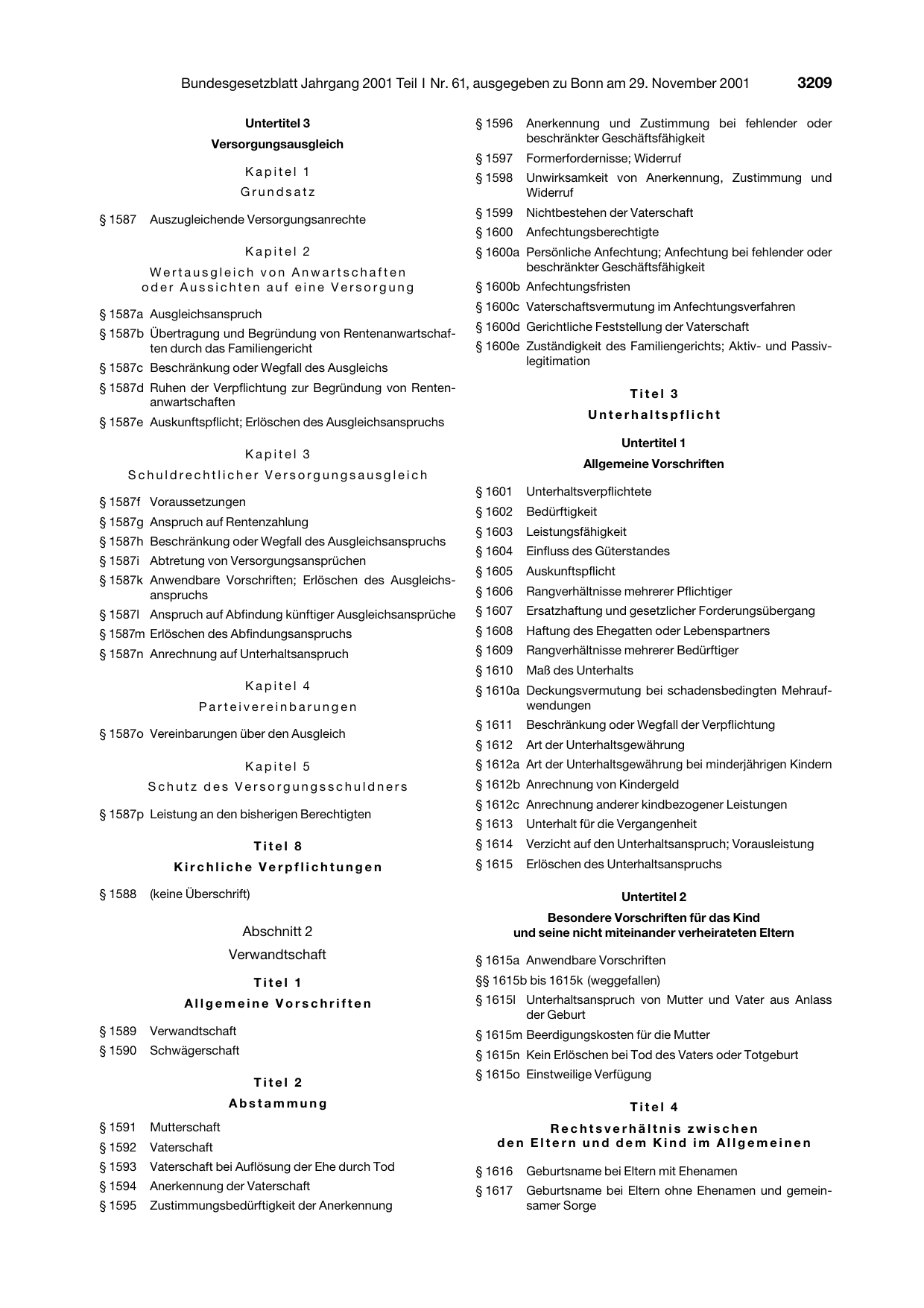 BGBl. 2001, Seite 3209 — Originalseite als Abbildung