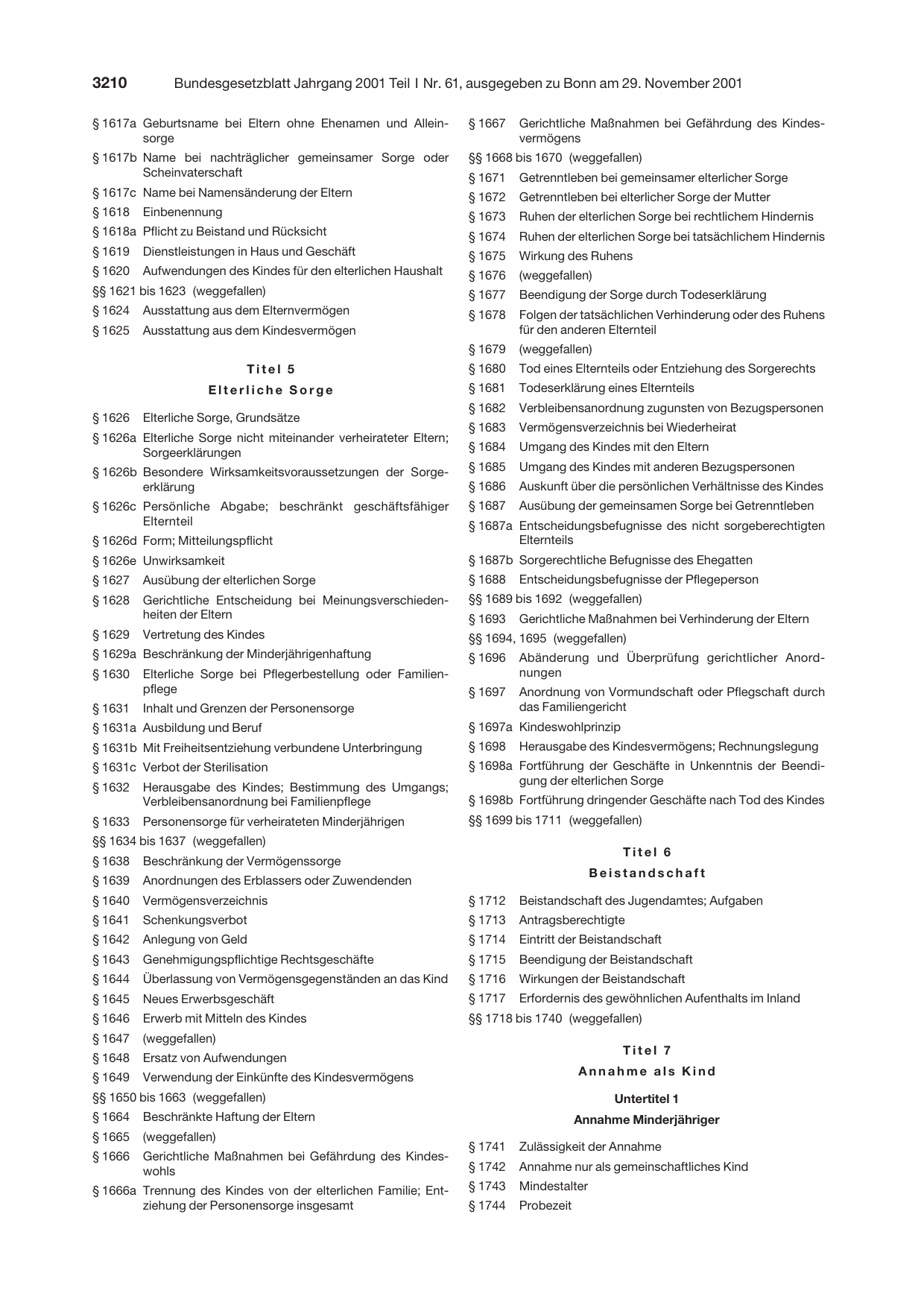 BGBl. 2001, Seite 3210 — Originalseite als Abbildung