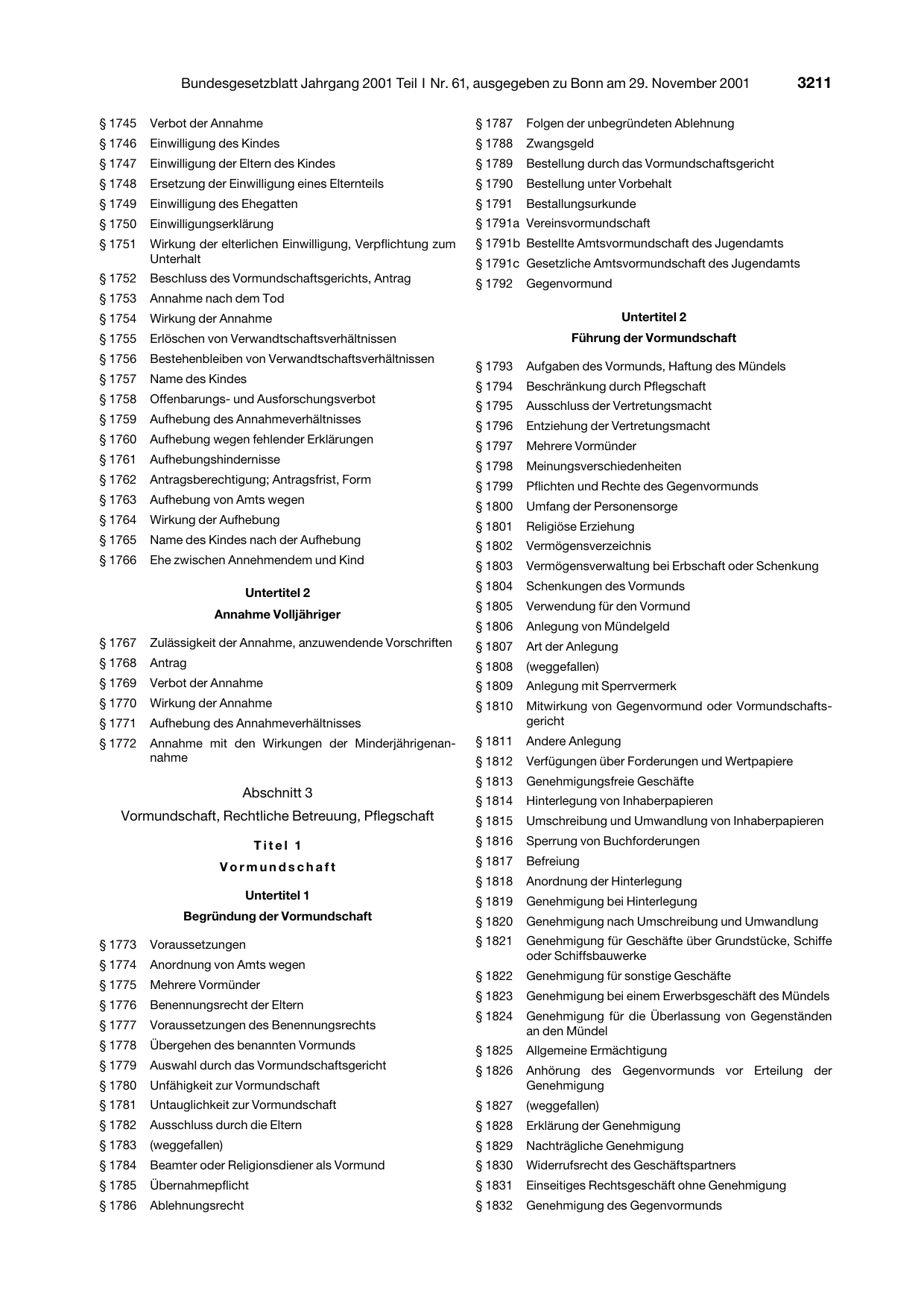 BGBl. 2001, Seite 3211 — Originalseite als Abbildung