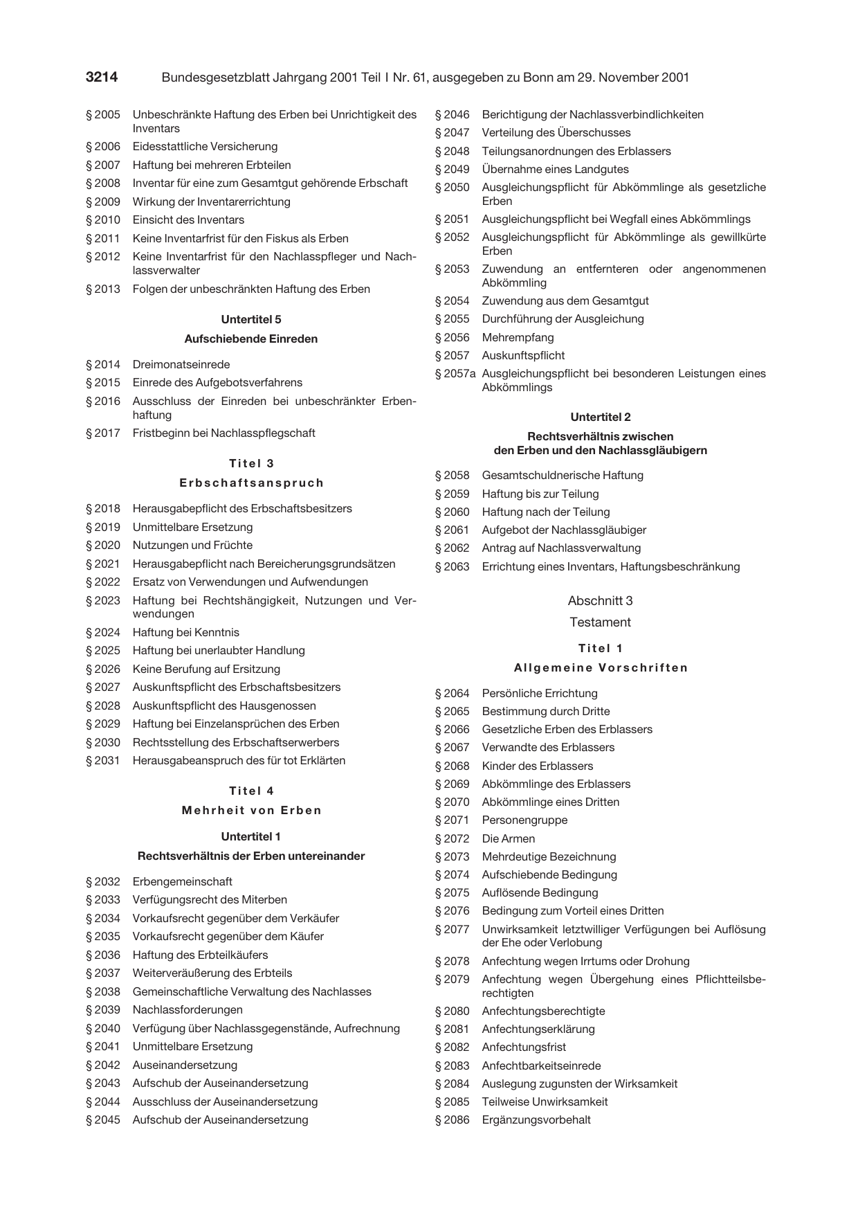 BGBl. 2001, Seite 3214 — Originalseite als Abbildung
