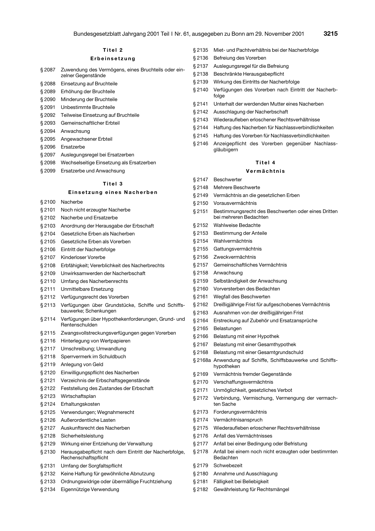 BGBl. 2001, Seite 3215 — Originalseite als Abbildung