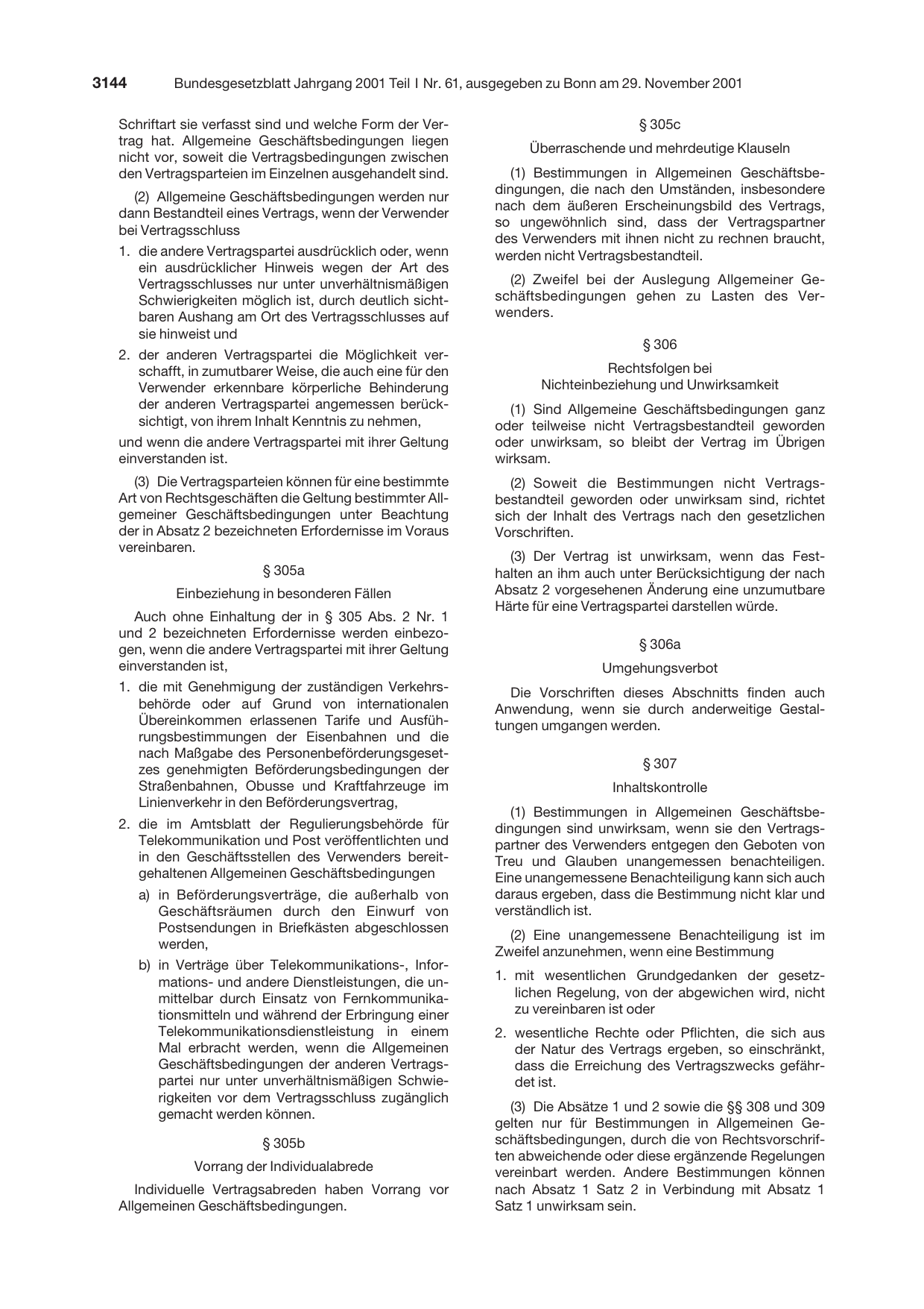 BGBl. 2001, Seite 3144 — Originalseite als Abbildung