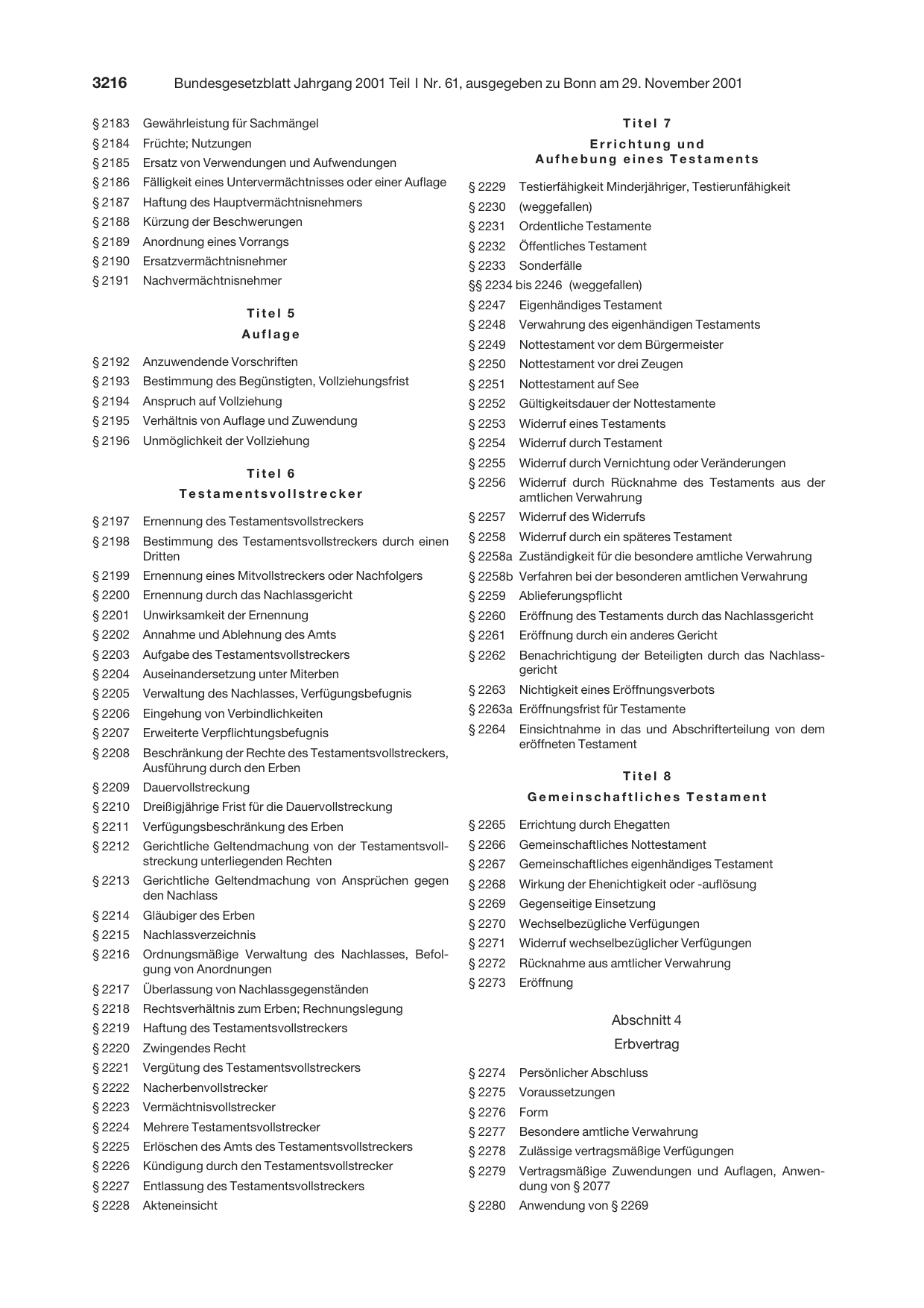 BGBl. 2001, Seite 3216 — Originalseite als Abbildung