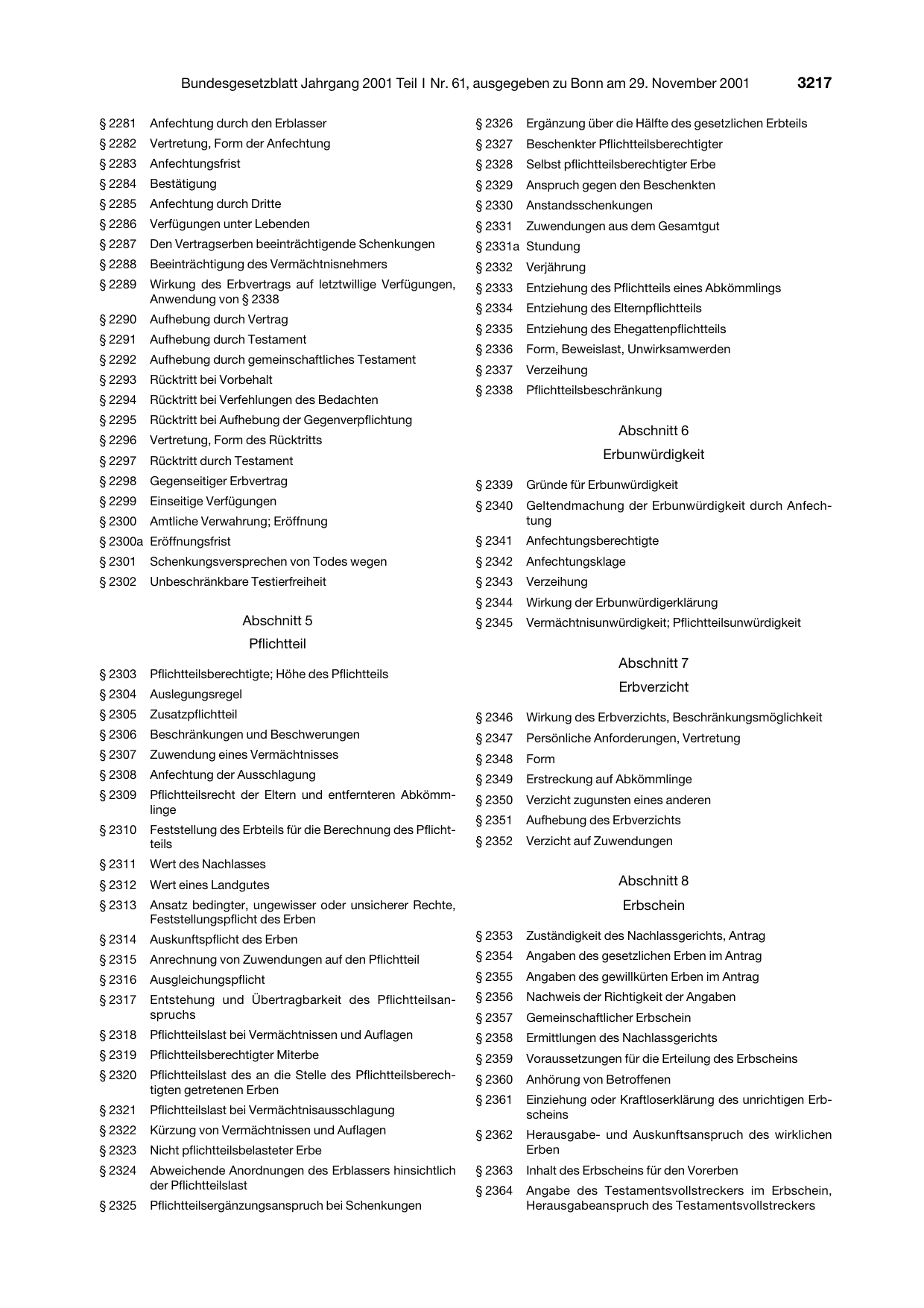BGBl. 2001, Seite 3217 — Originalseite als Abbildung