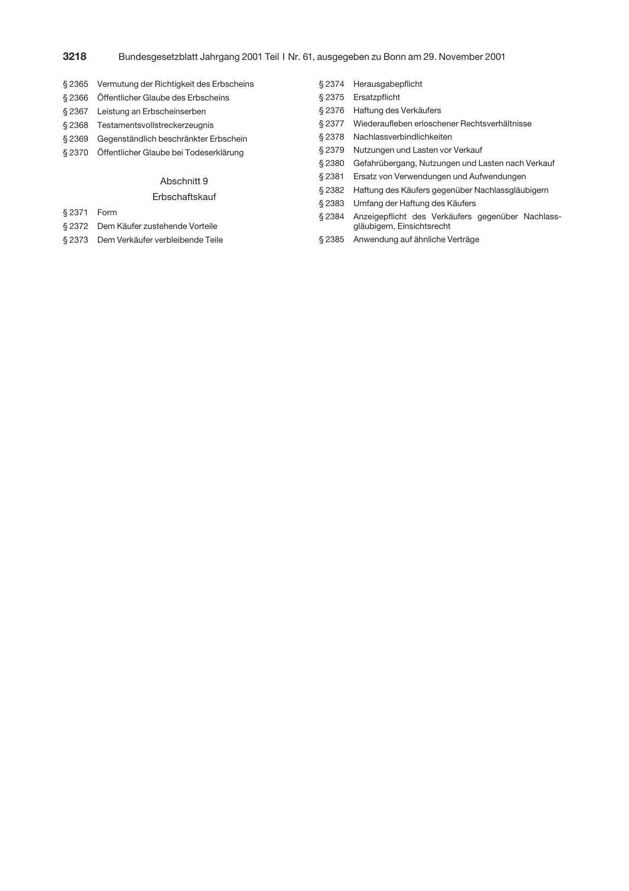 BGBl. 2001, Seite 3218 — Originalseite als Abbildung