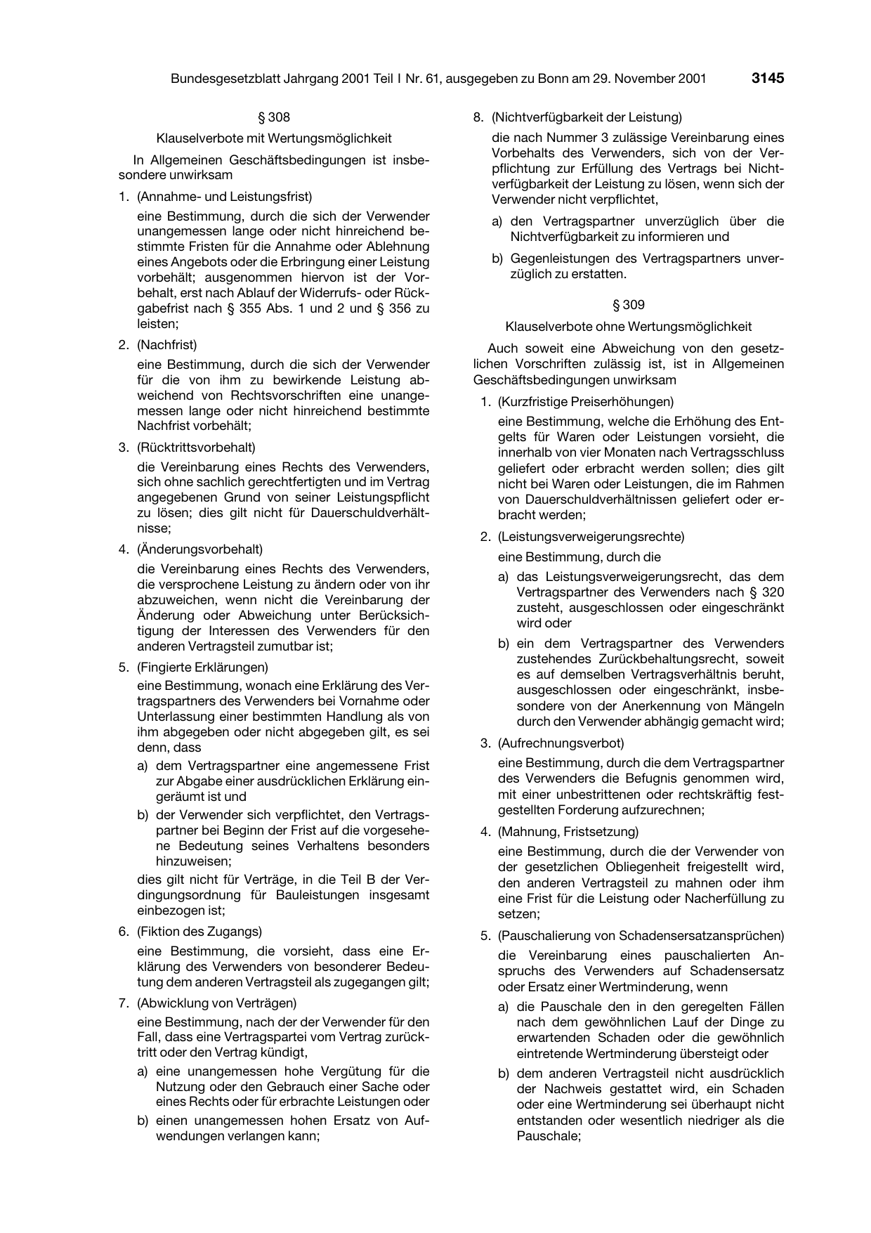 BGBl. 2001, Seite 3145 — Originalseite als Abbildung