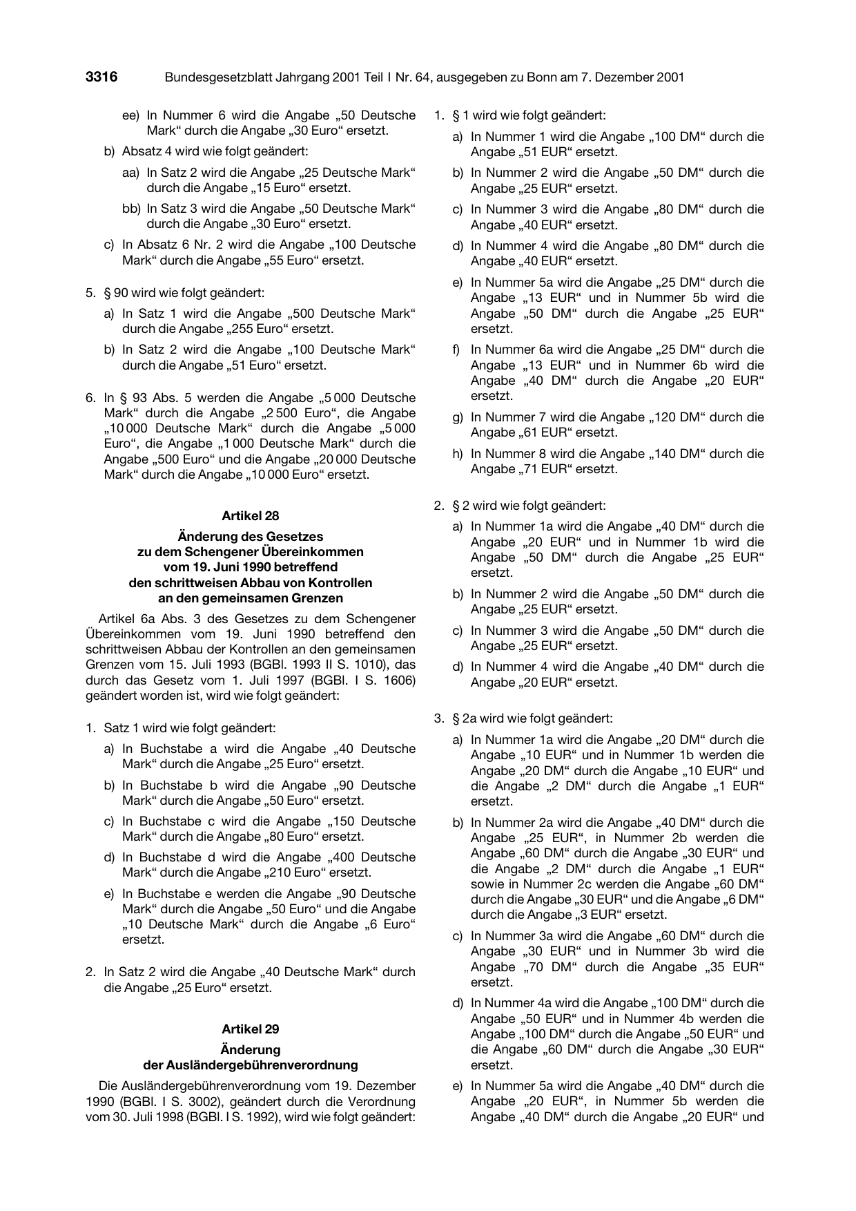 BGBl. 2001, Seite 3316 — Originalseite als Abbildung