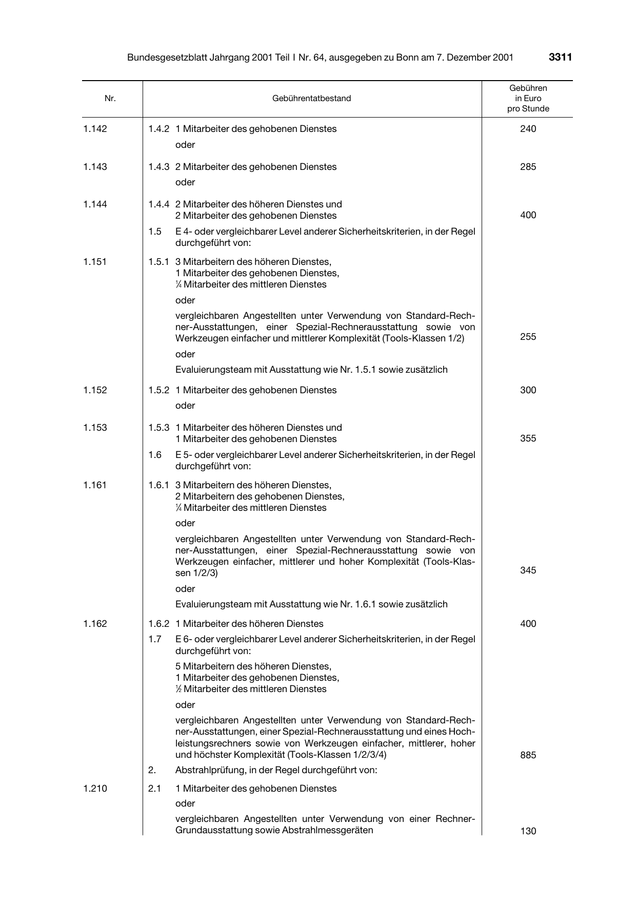 BGBl. 2001, Seite 3311 — Originalseite als Abbildung