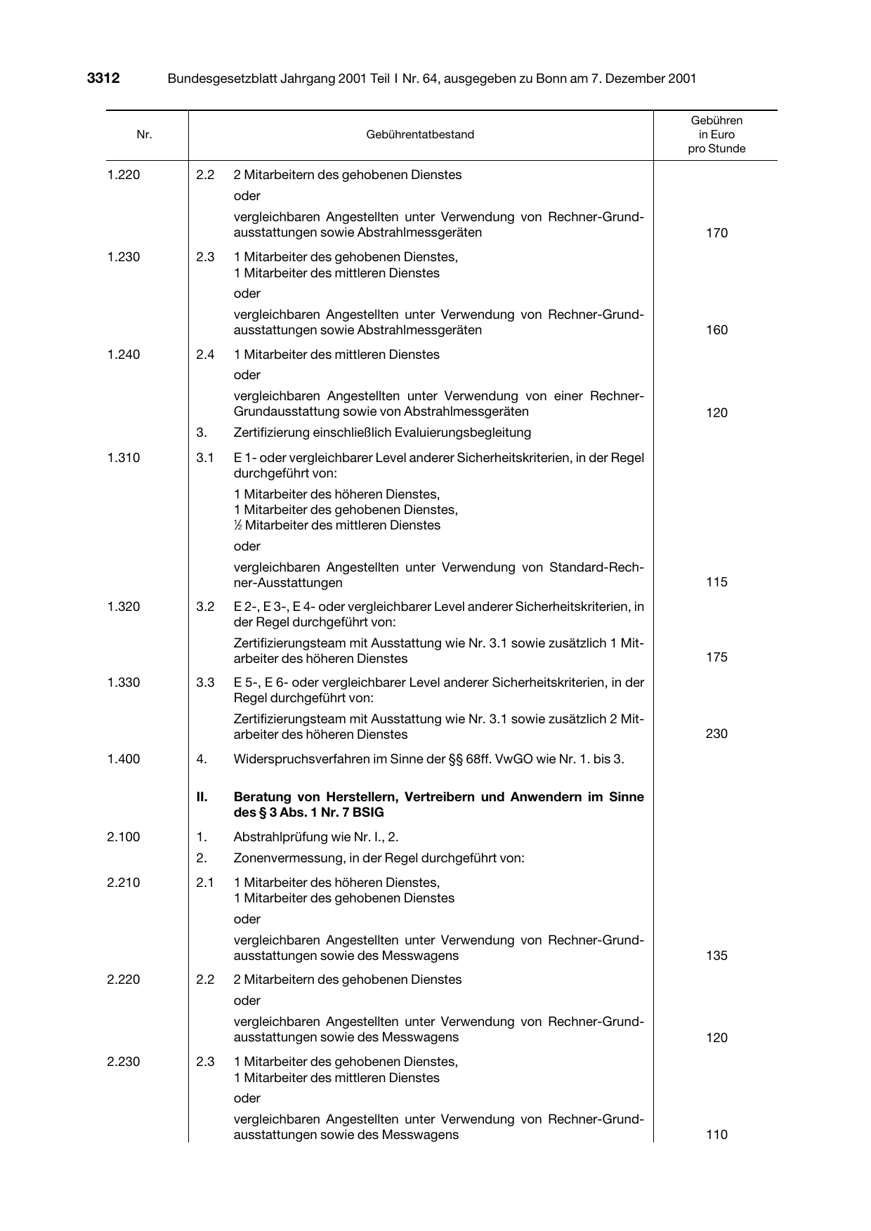 BGBl. 2001, Seite 3312 — Originalseite als Abbildung