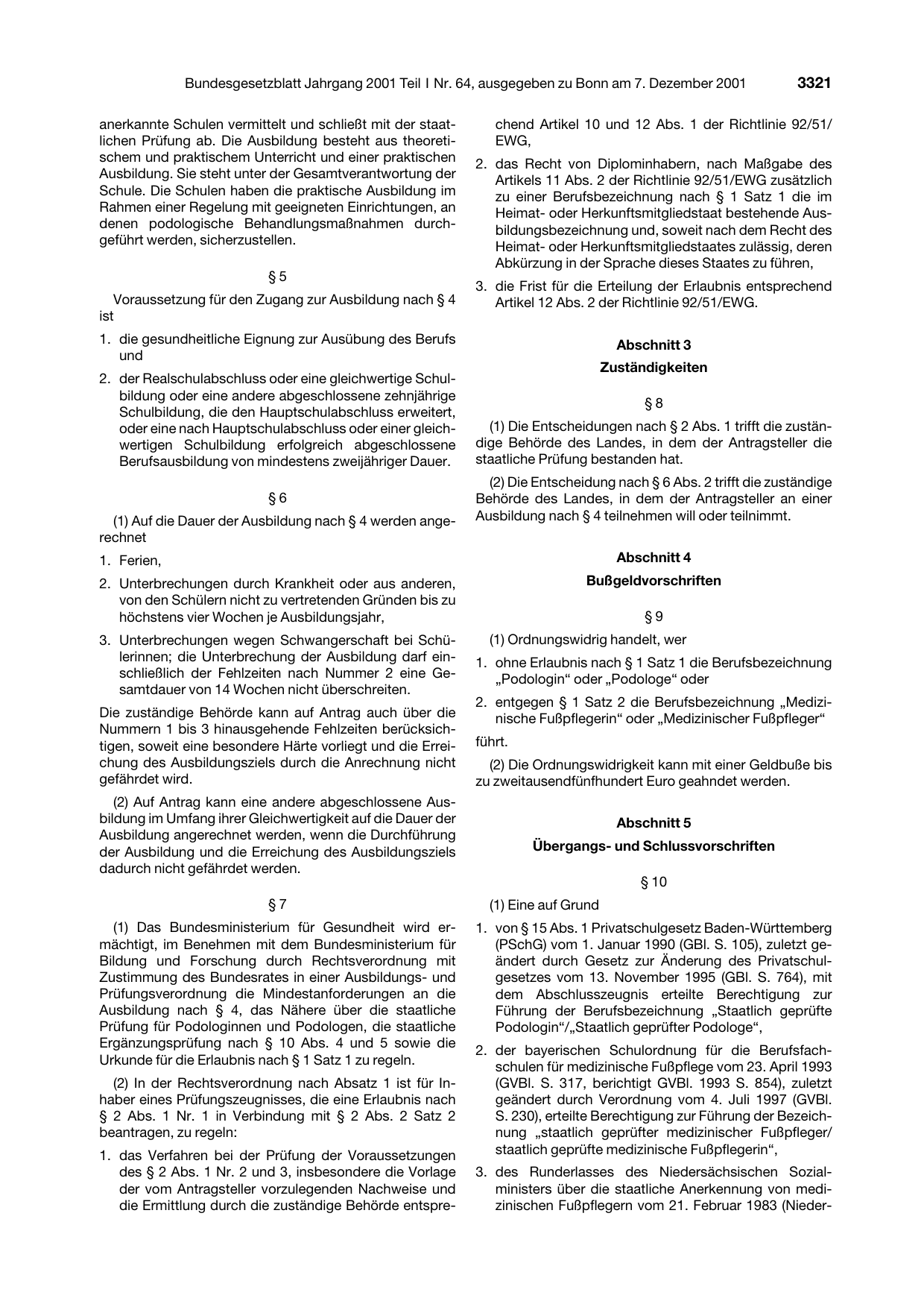 BGBl. 2001, Seite 3321 — Originalseite als Abbildung