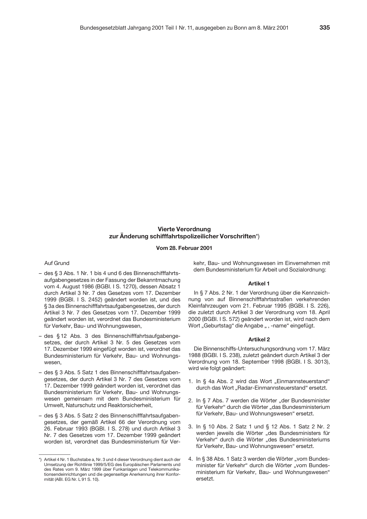 BGBl. 2001, Seite 335 — Originalseite als Abbildung