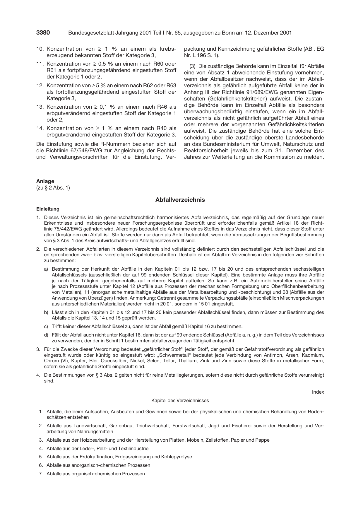 BGBl. 2001, Seite 3380 — Originalseite als Abbildung