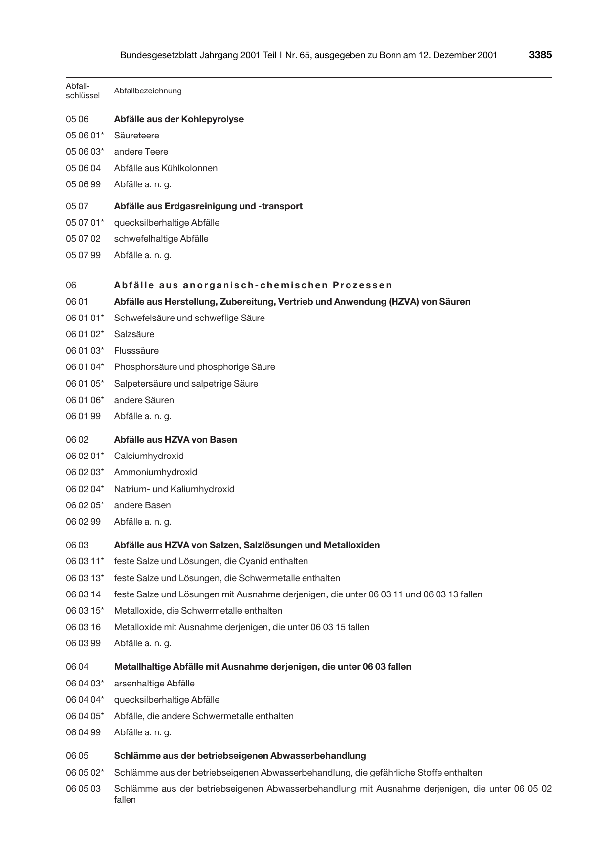 BGBl. 2001, Seite 3385 — Originalseite als Abbildung