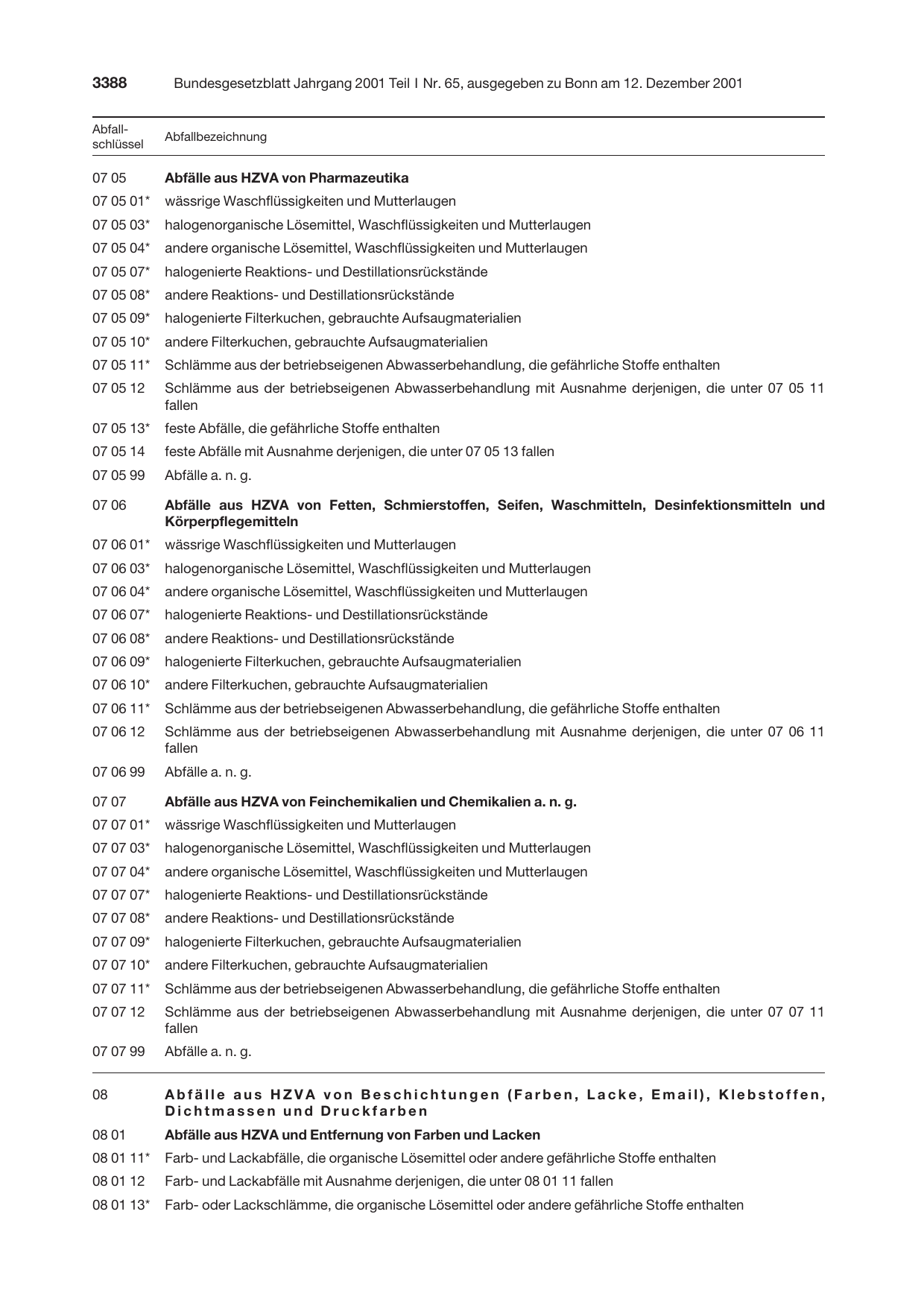 BGBl. 2001, Seite 3388 — Originalseite als Abbildung